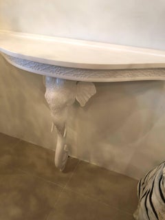 Gampel & Stoll Elephant Fret Wall Console Table Demilune Lacquered White