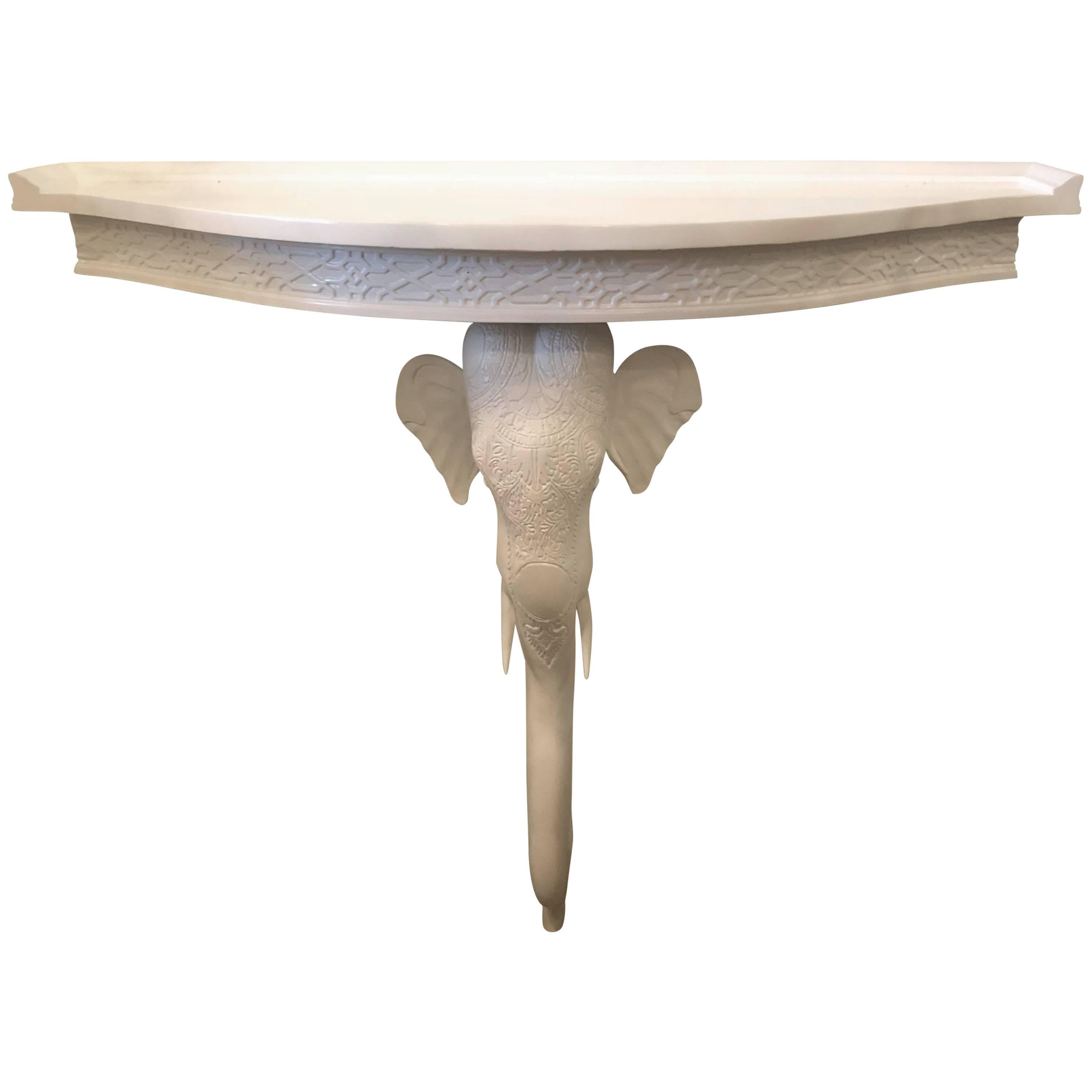 Gampel & Stoll Elephant Fret Wall Console Table Demilune Lacquered White