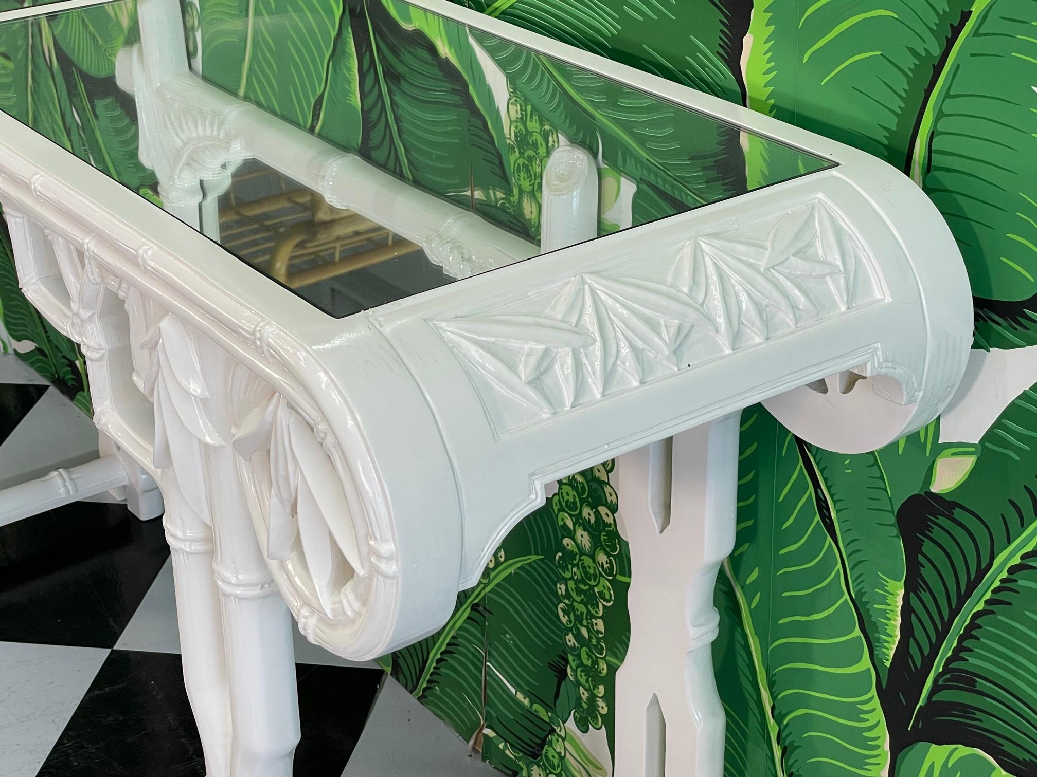 Imitation bambou Table console et miroir en faux bambou à feuilles de palmier de Gampel Stoll en vente