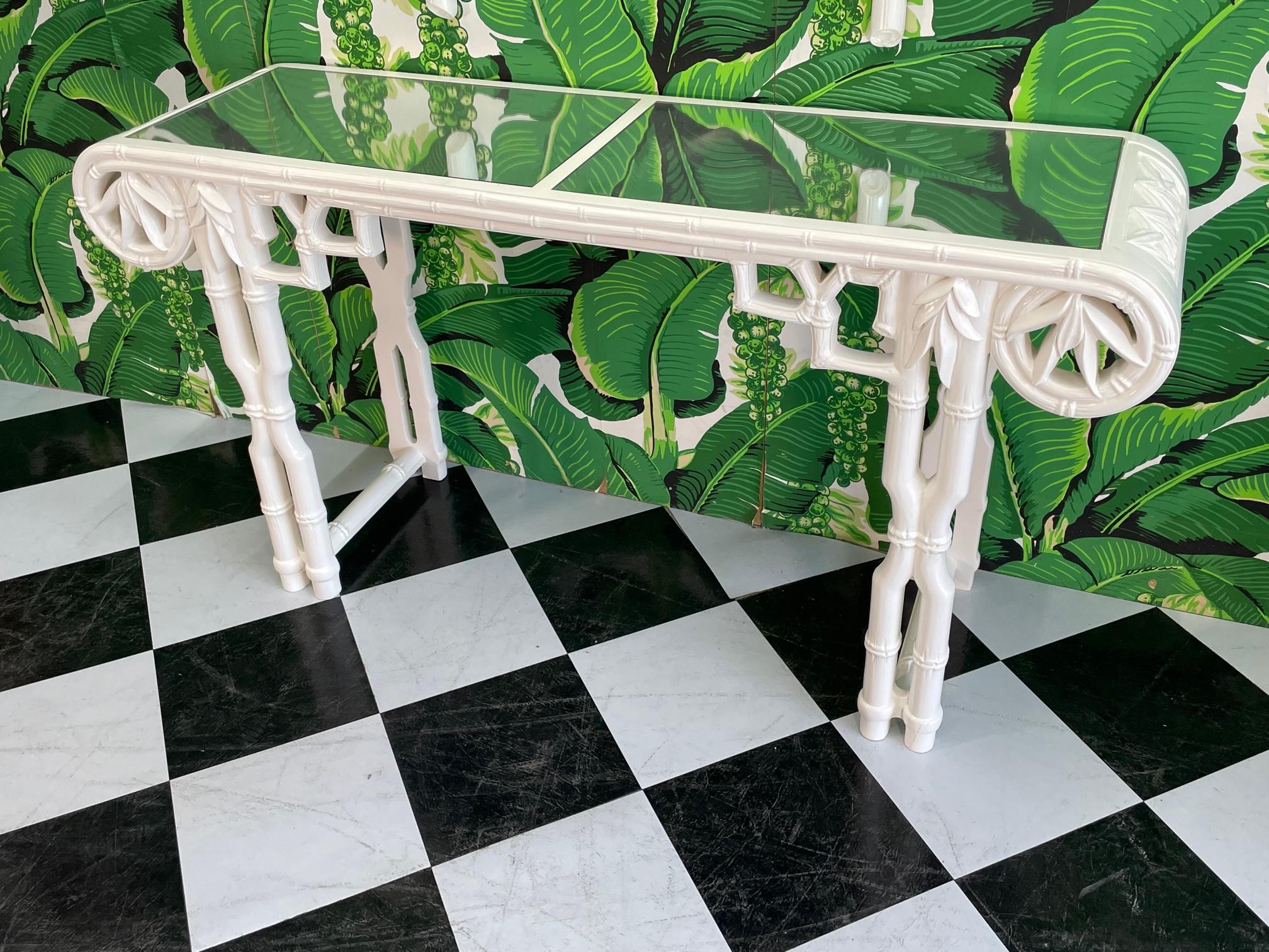 Table console et miroir en faux bambou à feuilles de palmier de Gampel Stoll en vente 1