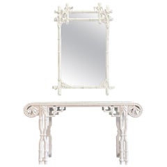 Gampel Stoll Faux Bamboo Palm Leaf Console Table and Mirror