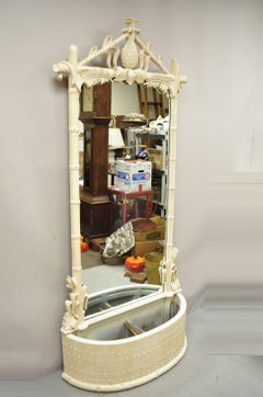 Gampel Stoll Hollywood Regency Pineapple Faux Bamboo Tall Large Hall Mirror