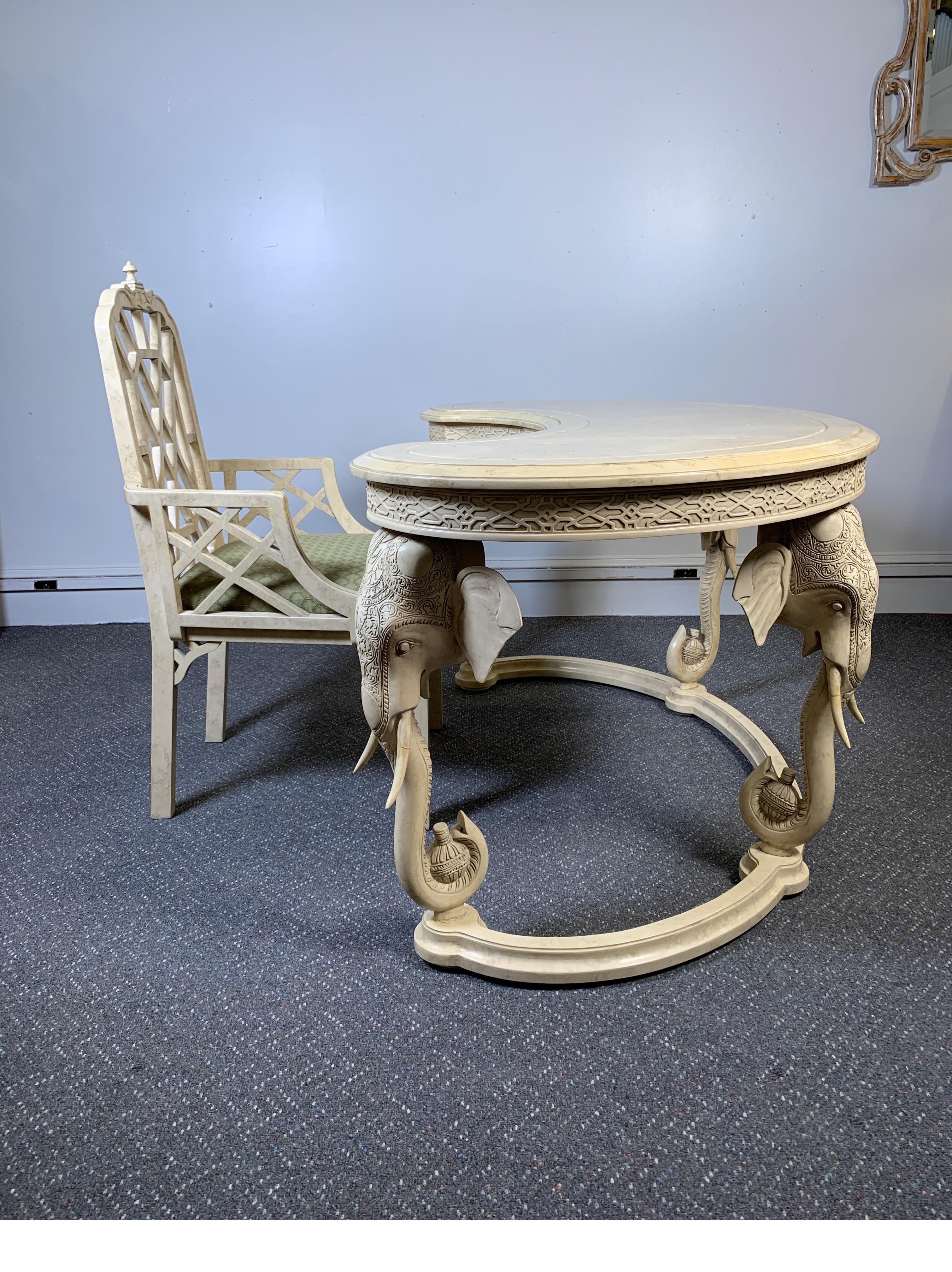 Hollywood Regency Gampel Stoll Kidney Elephant Desk with Chair