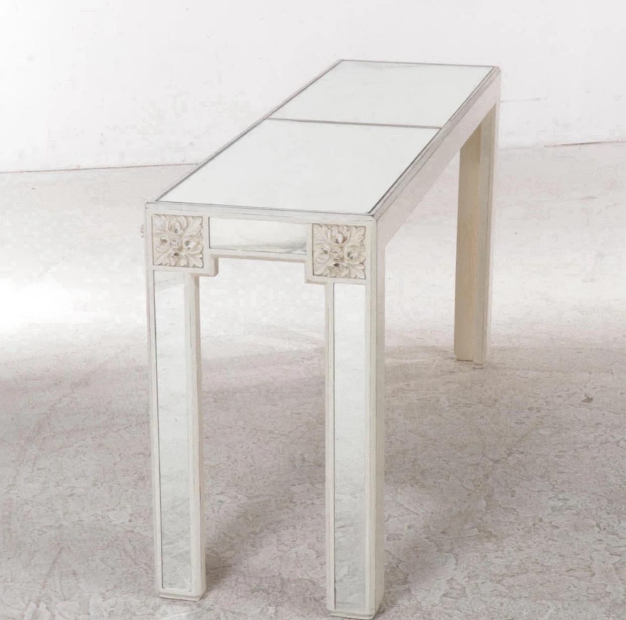 Gesso Gampel-Stoll Neoclassical Mirrored Console Table W/ Matching Mirror For Sale