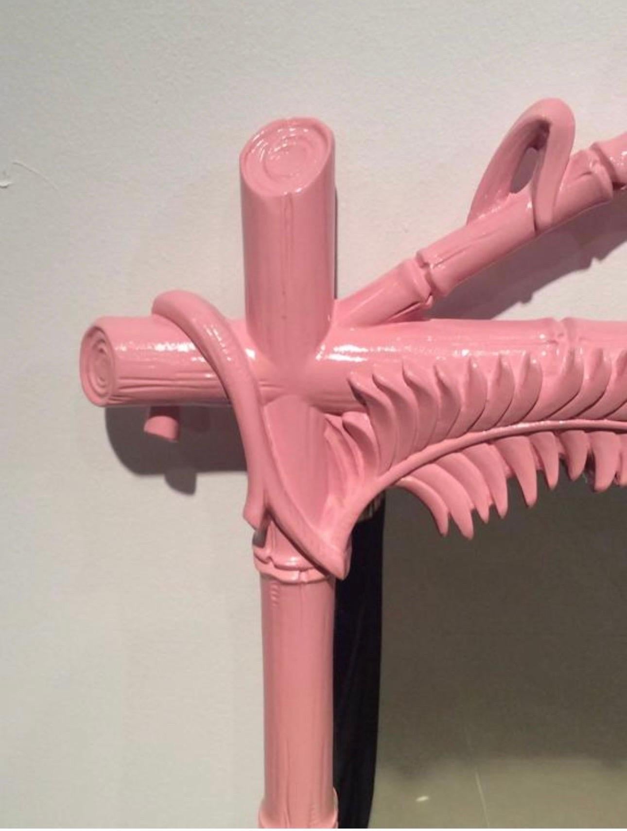 Gampel-Stoll Newly Lacquered Flamingo Pink Pineapple Faux Bamboo Wall Mirror In Good Condition In West Palm Beach, FL