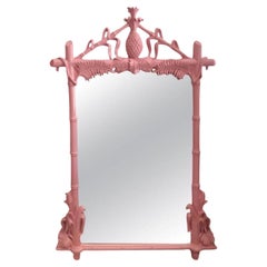 Gampel-Stoll Newly Lacquered Flamingo Pink Pineapple Faux Bamboo Wall Mirror