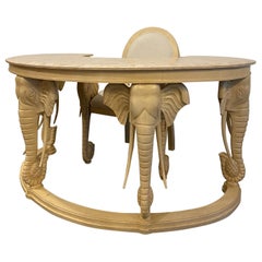 Gampel Stoll Style Stone Top Carved Elephant Desk and Chair