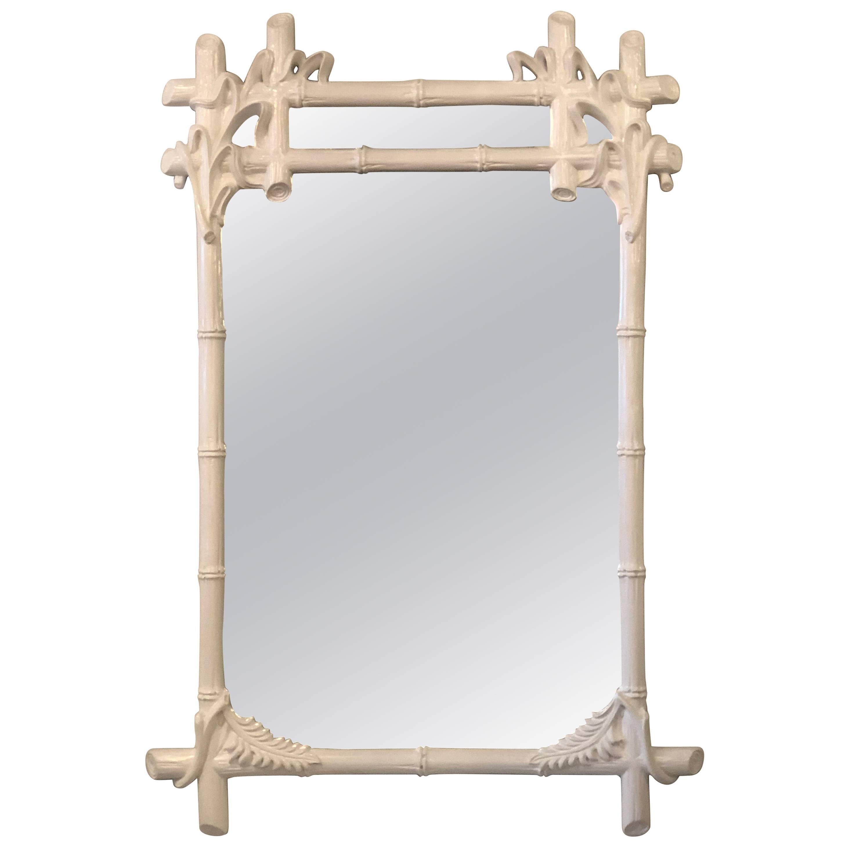 Gampel & Stoll White Lacquered Wall Mirror Faux Bamboo