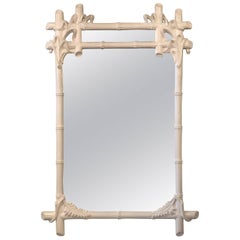 Gampel & Stoll White Lacquered Wall Mirror Faux Bamboo