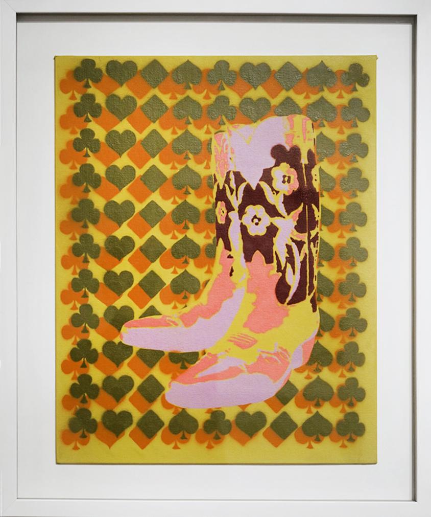 Blaue Vogelstiefel (Grün) – Painting von Gamuret