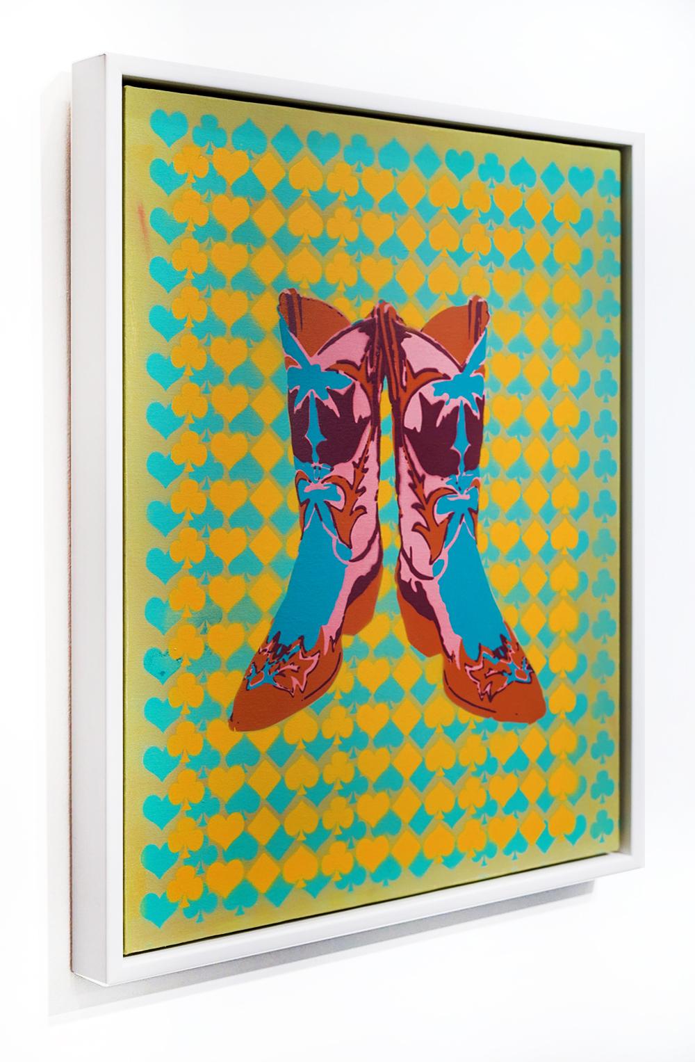 Woodstock Boot (Blue/Pink/Brown) - Contemporary Painting by Gamuret