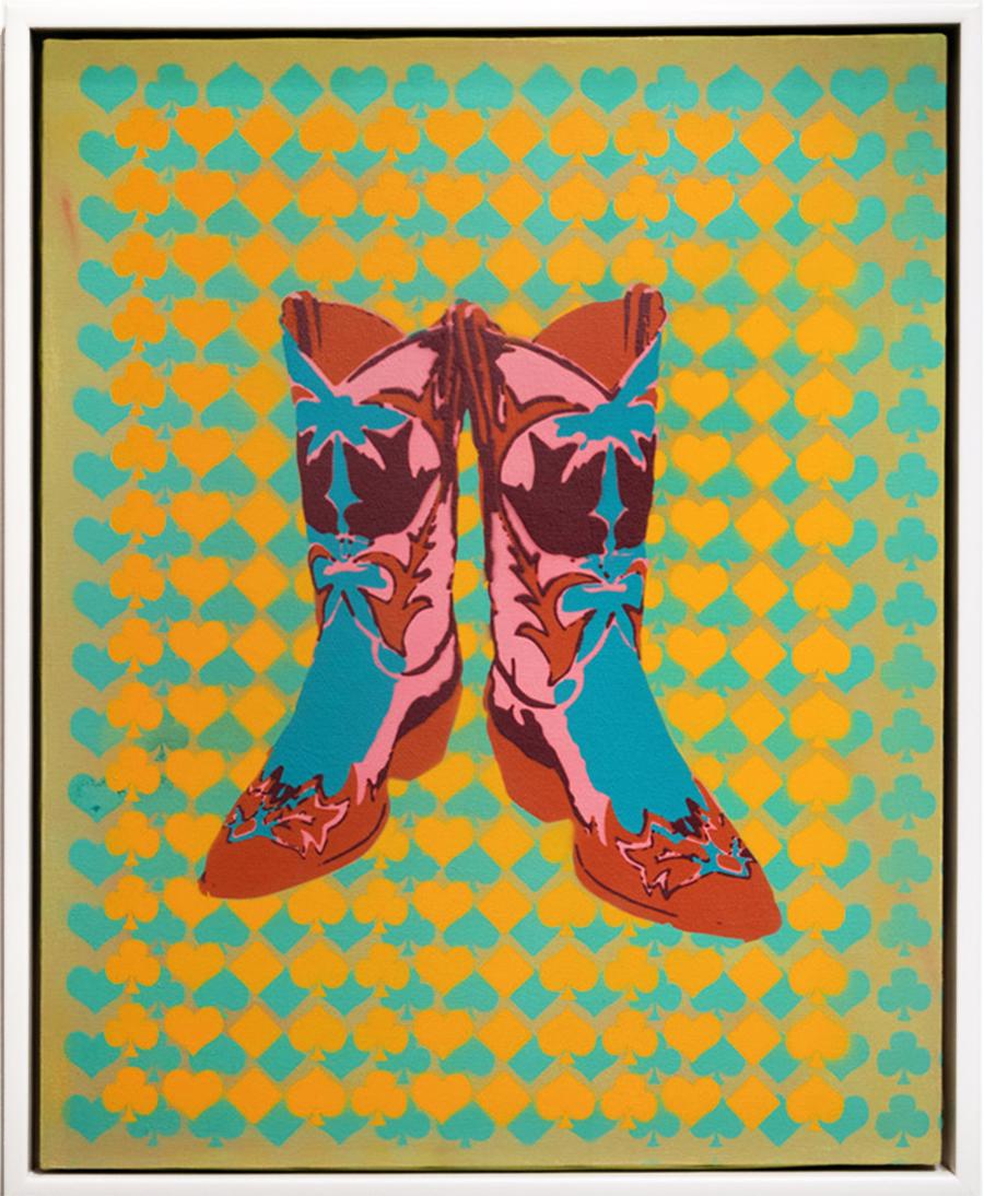 Woodstock Boot (Blue/Pink/Brown) - Painting by Gamuret