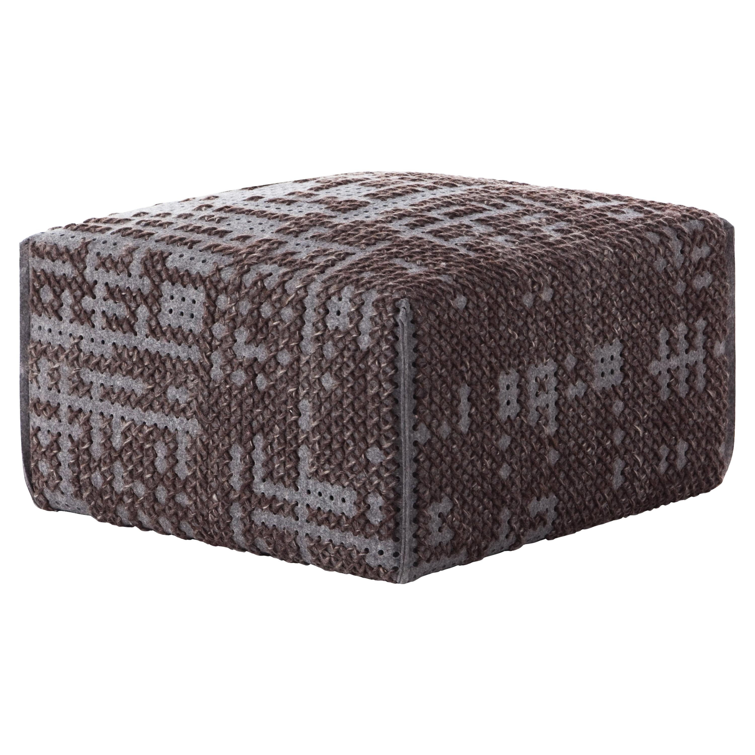 (Gray) GAN Canevas Square Abstract Pouf by Charlotte Lancelot