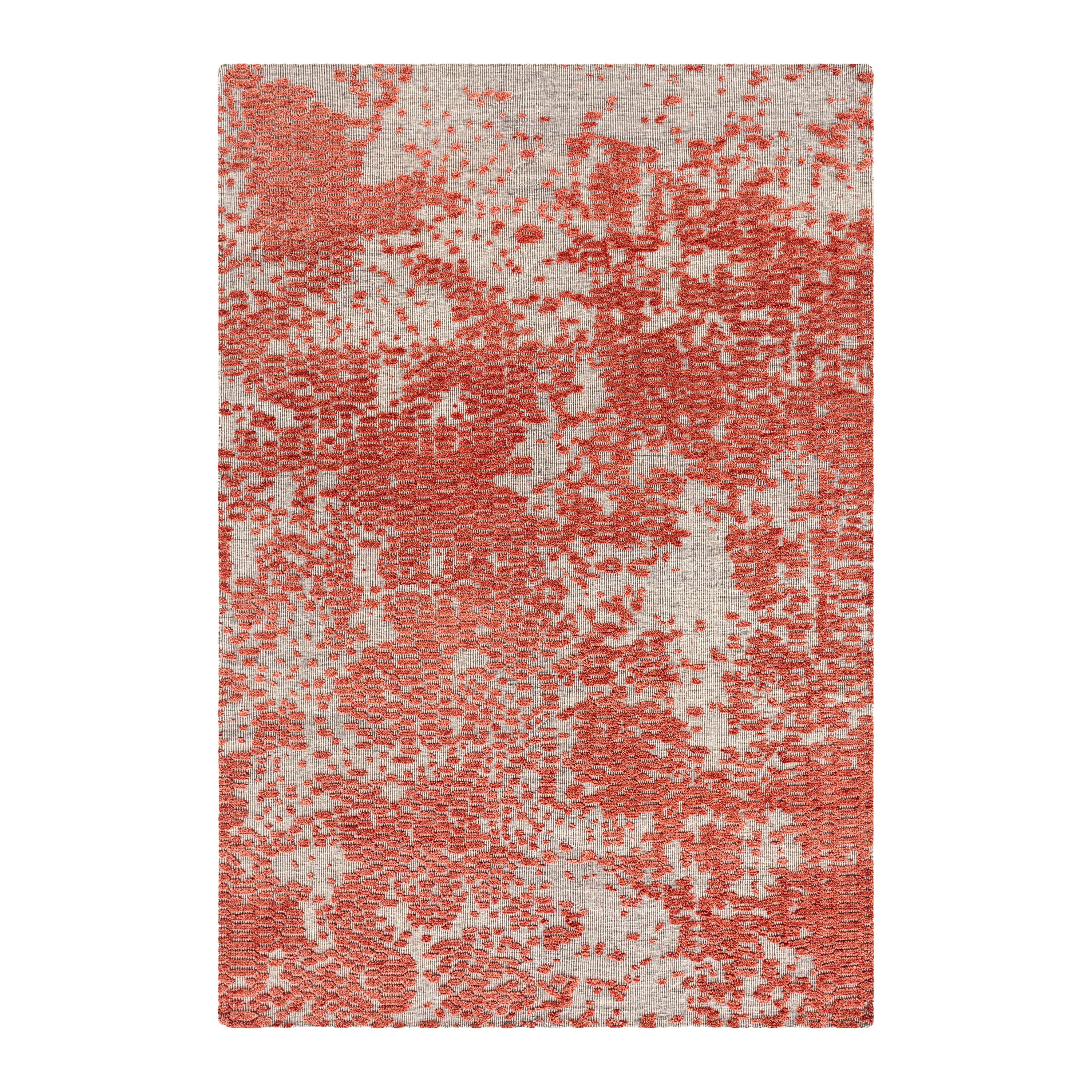 GAN Japan Rug in Hand Knotted Coral and White Wool For Sale