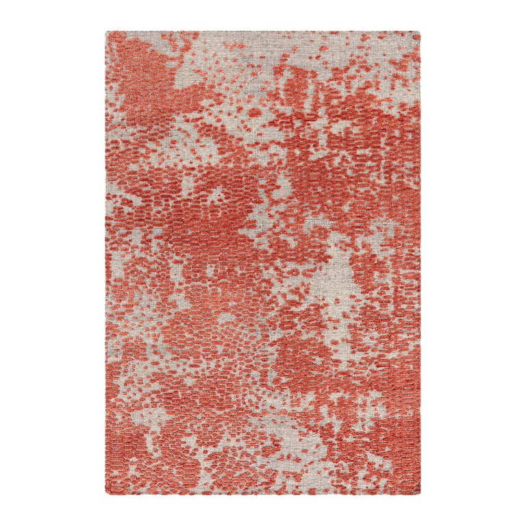 GAN Japan Rug in Hand Knotted Coral and White Wool For Sale at 1stDibs