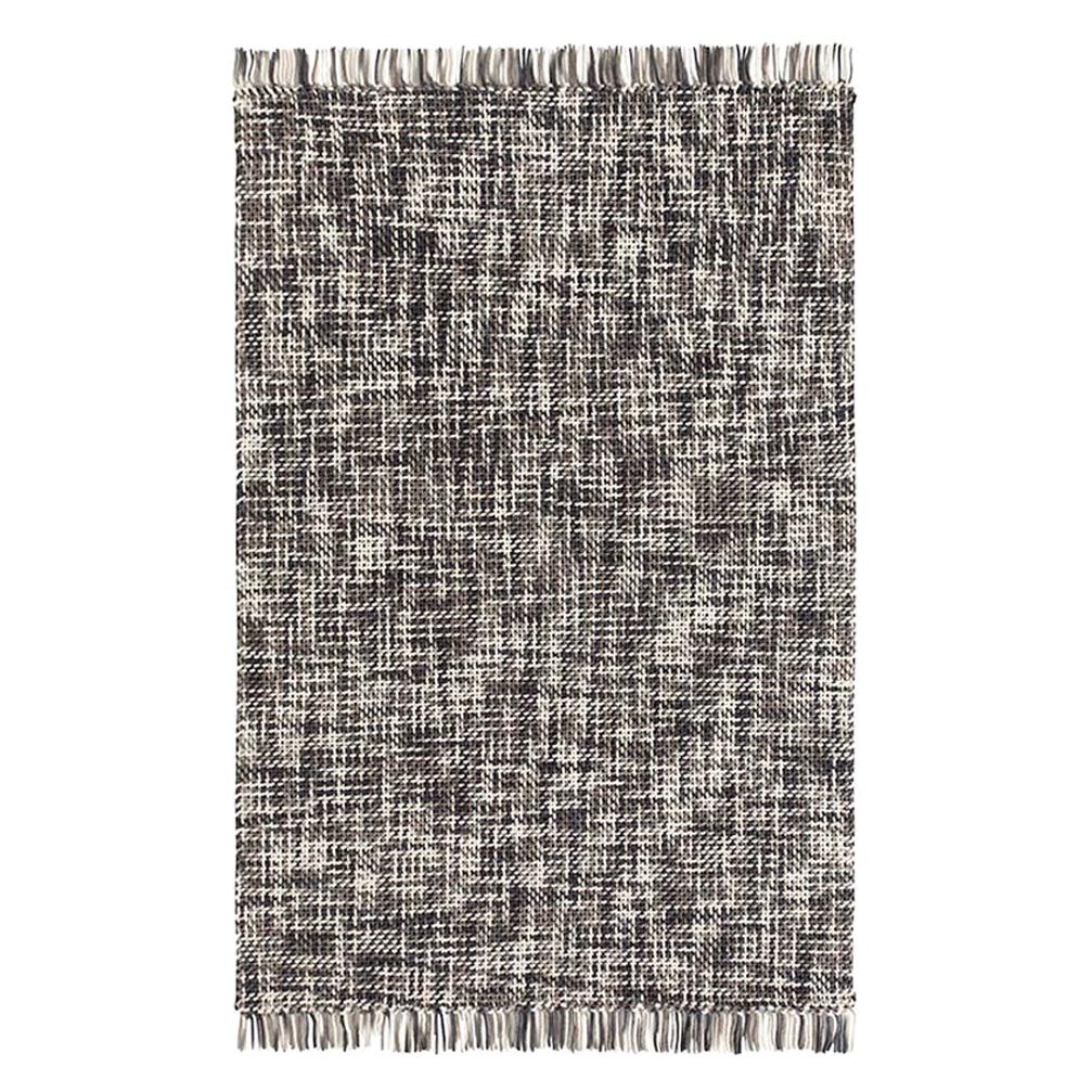 GAN Lama Rug in Gray and Black with White Fringe Trim For Sale