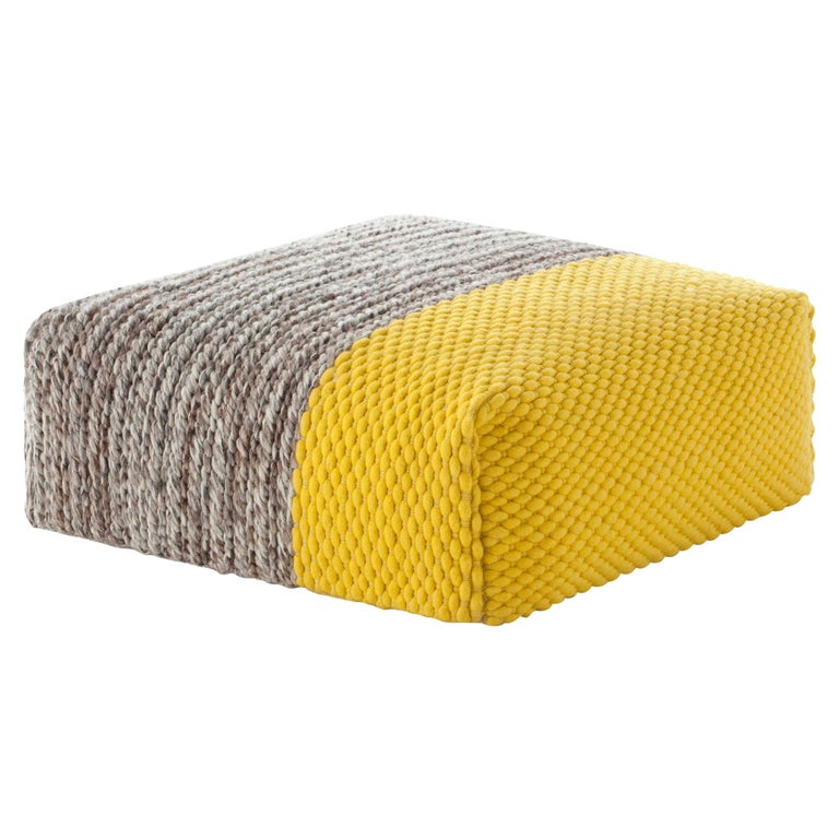 For Sale:  (Yellow) GAN Mangas Space Square Pouf Plait in Wool