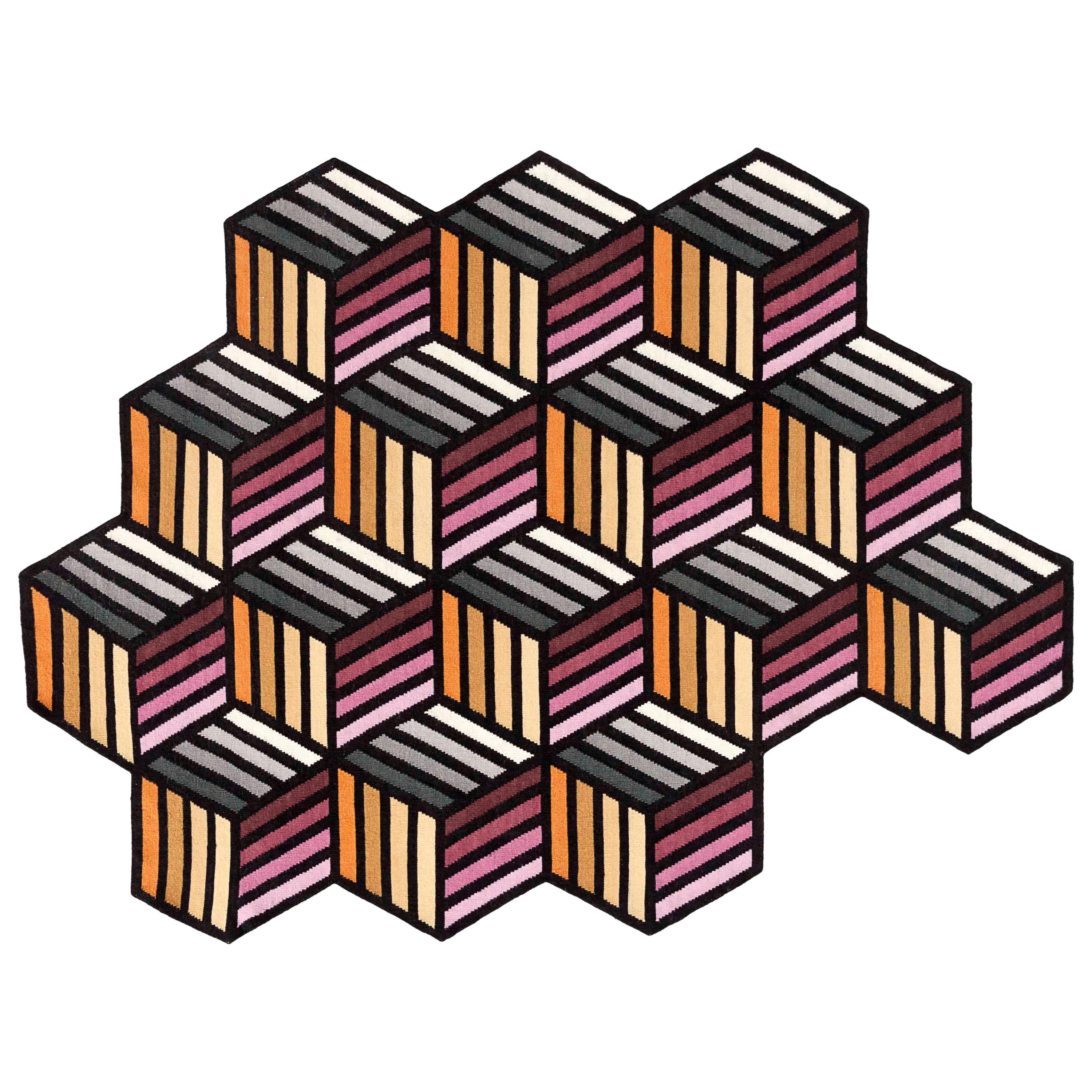 GAN Parquet Hexagon Rug in Orange Wool by Front
