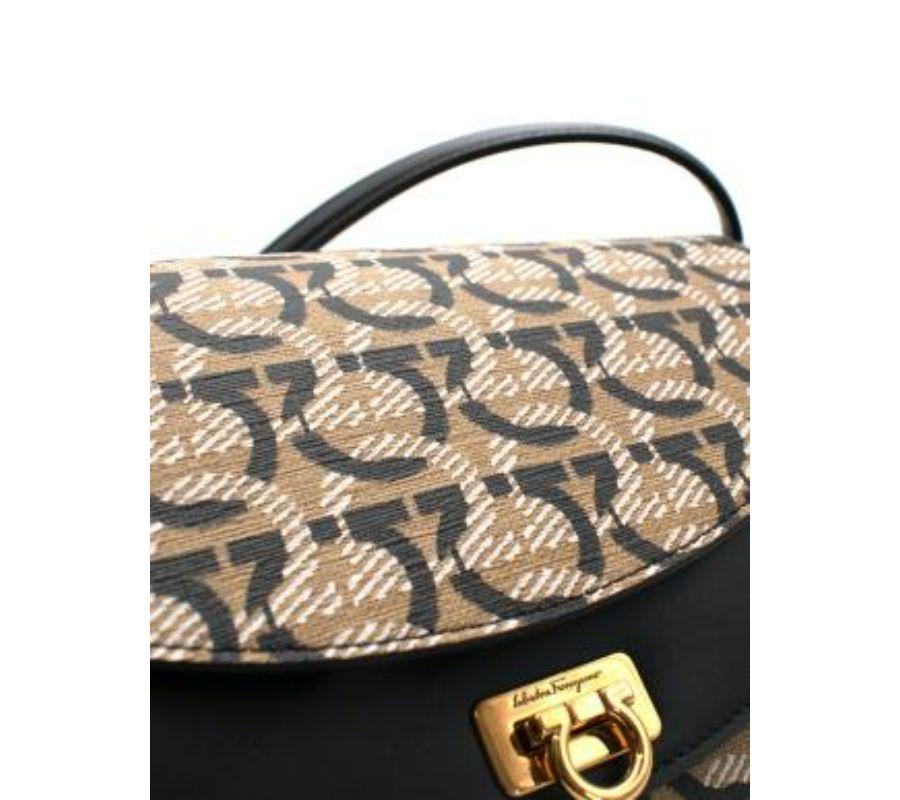 Black Salvatore Ferragamo Gancini Print Canvas Saddle Bag For Sale