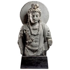 Gandharan Gray Schist Bust of Maitreya, 2th-3th Century