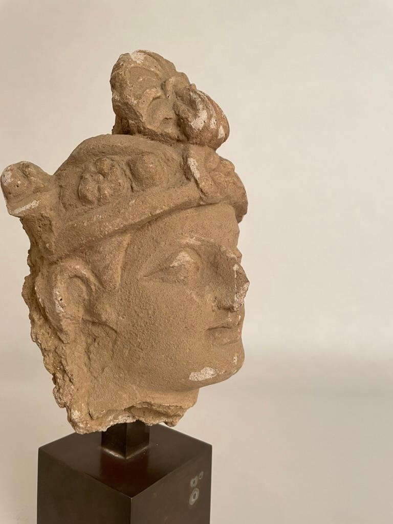 Hand-Crafted Gandharan Stucco Head of a Bodhisattva, 3rd-5th Century For Sale