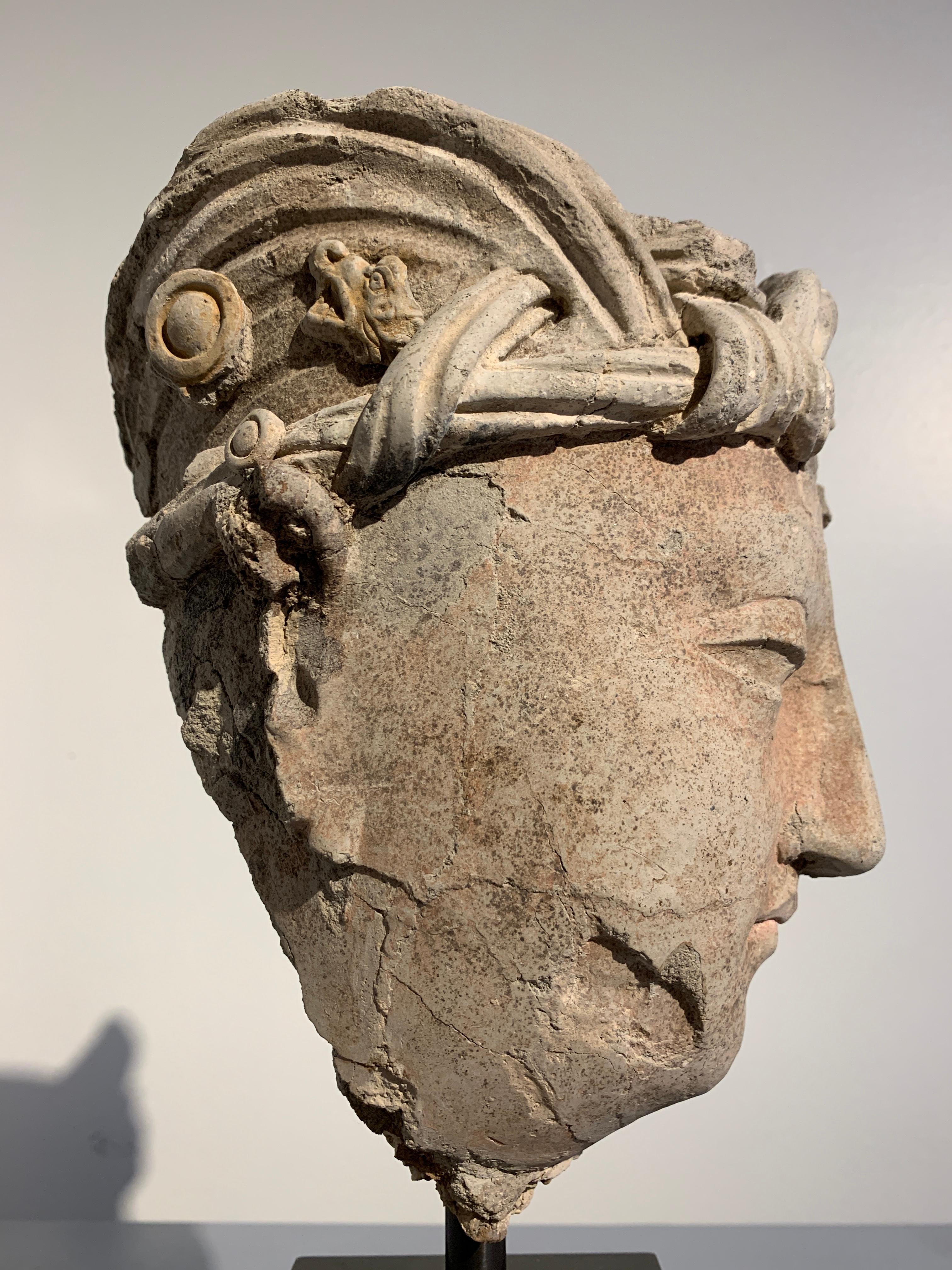 Gandharan Stucco Head of a Bodhisattva, Region of Hadda, 3rd-5th Century For Sale 3