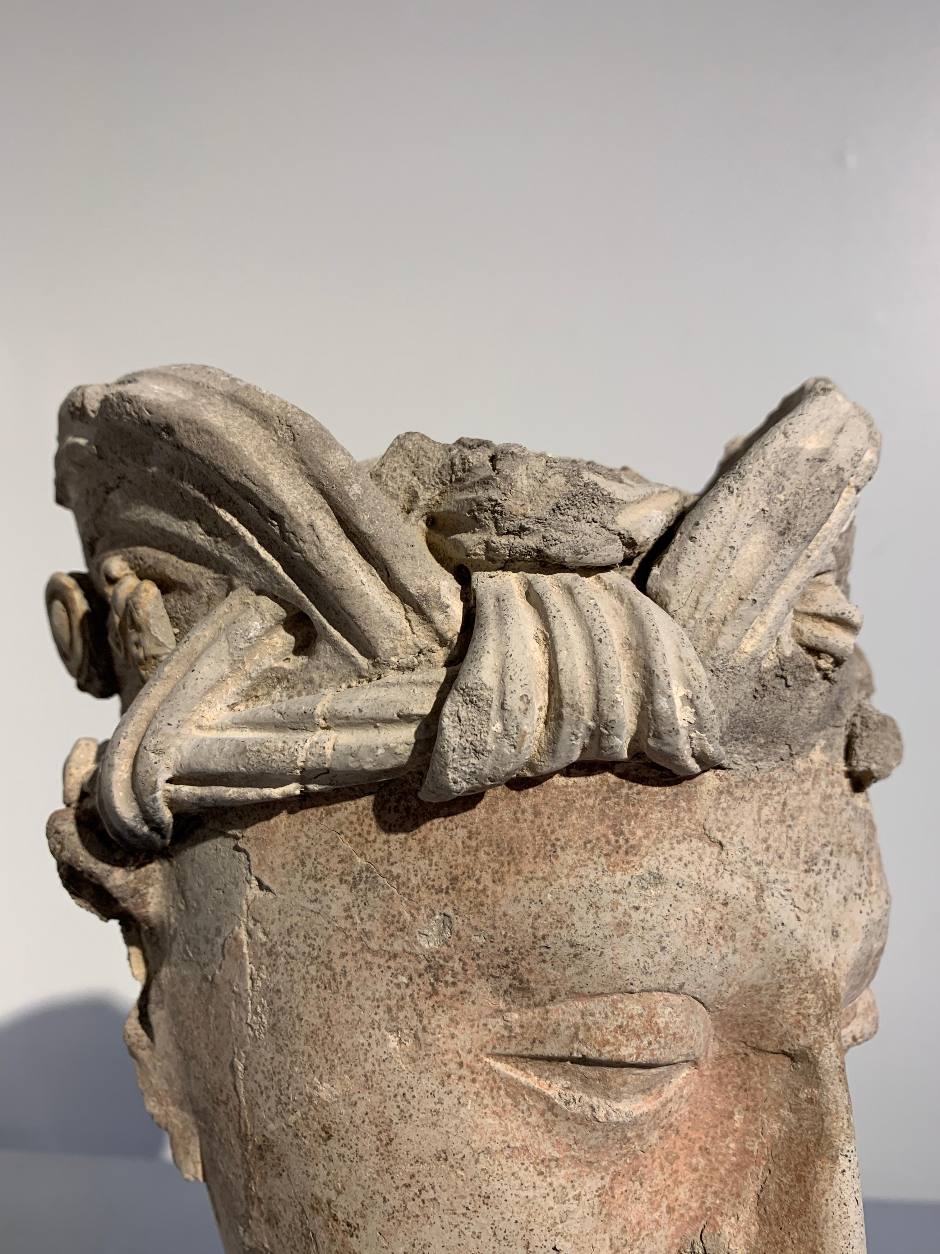 Stuckkopf eines Bodhisattva aus Gandharan, Region Hadda, 3.-5. Jahrhundert im Angebot 9