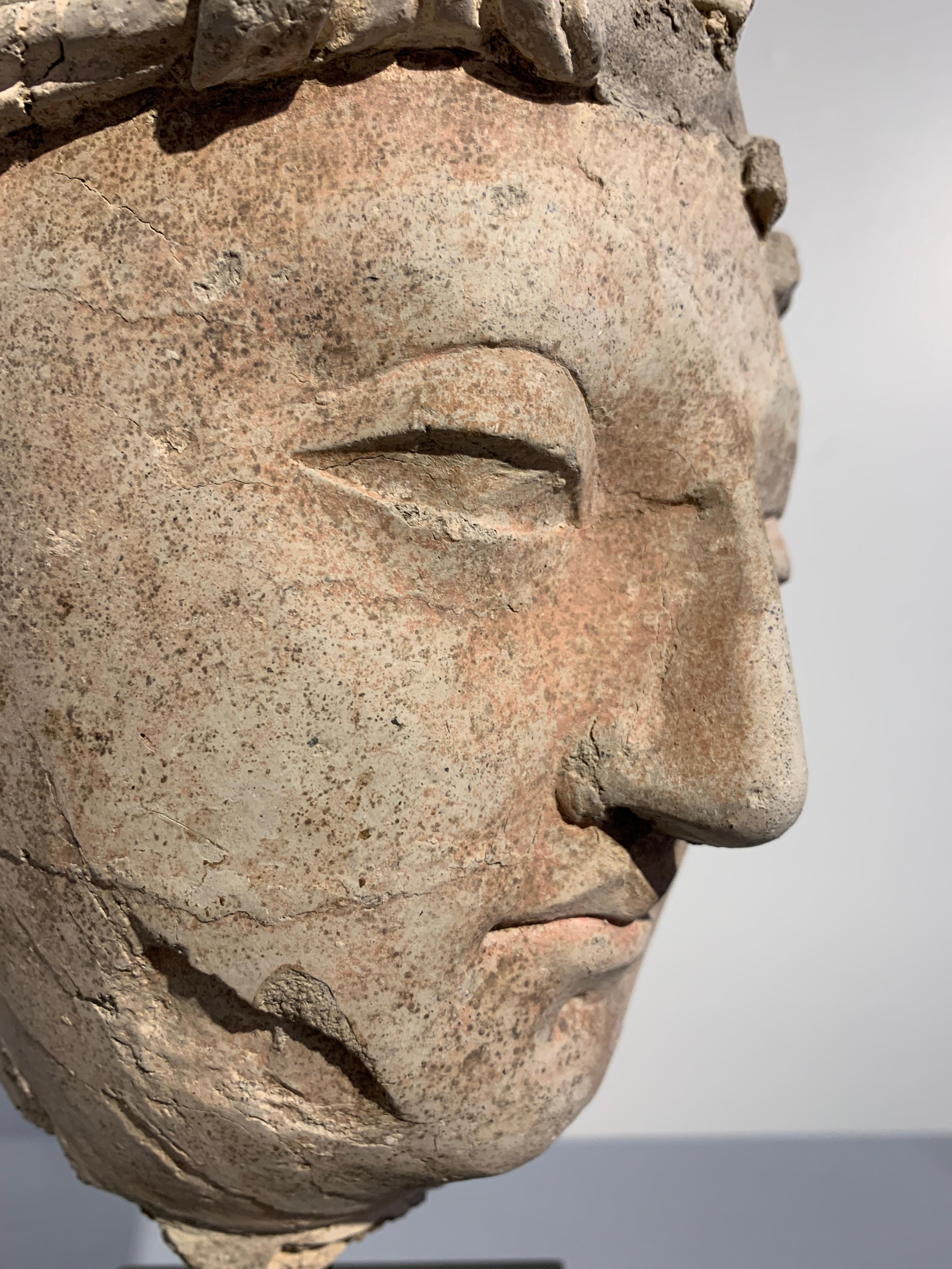 Molded Gandharan Stucco Head of a Bodhisattva, Region of Hadda, 3rd-5th Century For Sale