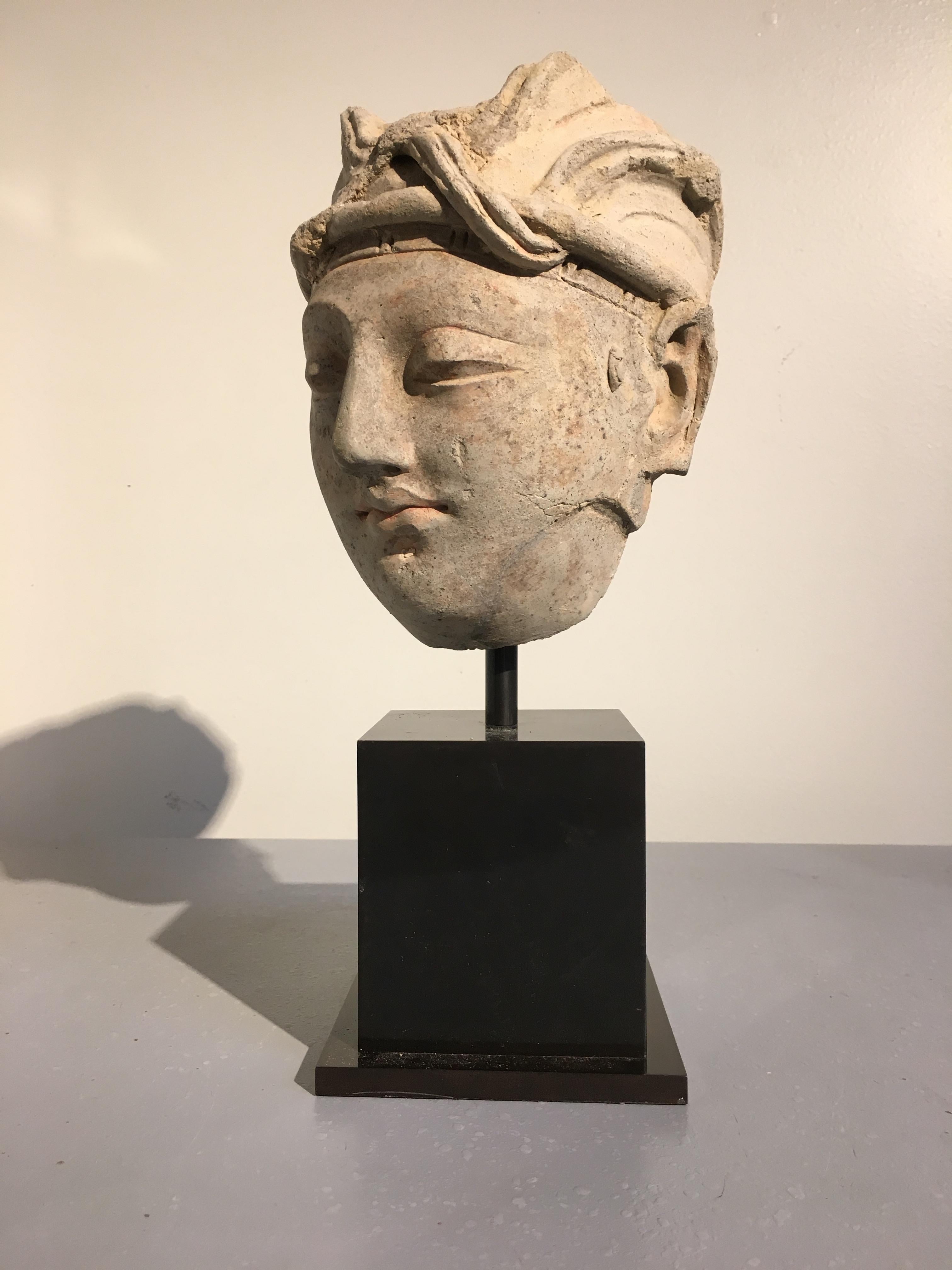 Gandharan Stucco Head of a Donor, 4th-5th Century In Good Condition For Sale In Austin, TX