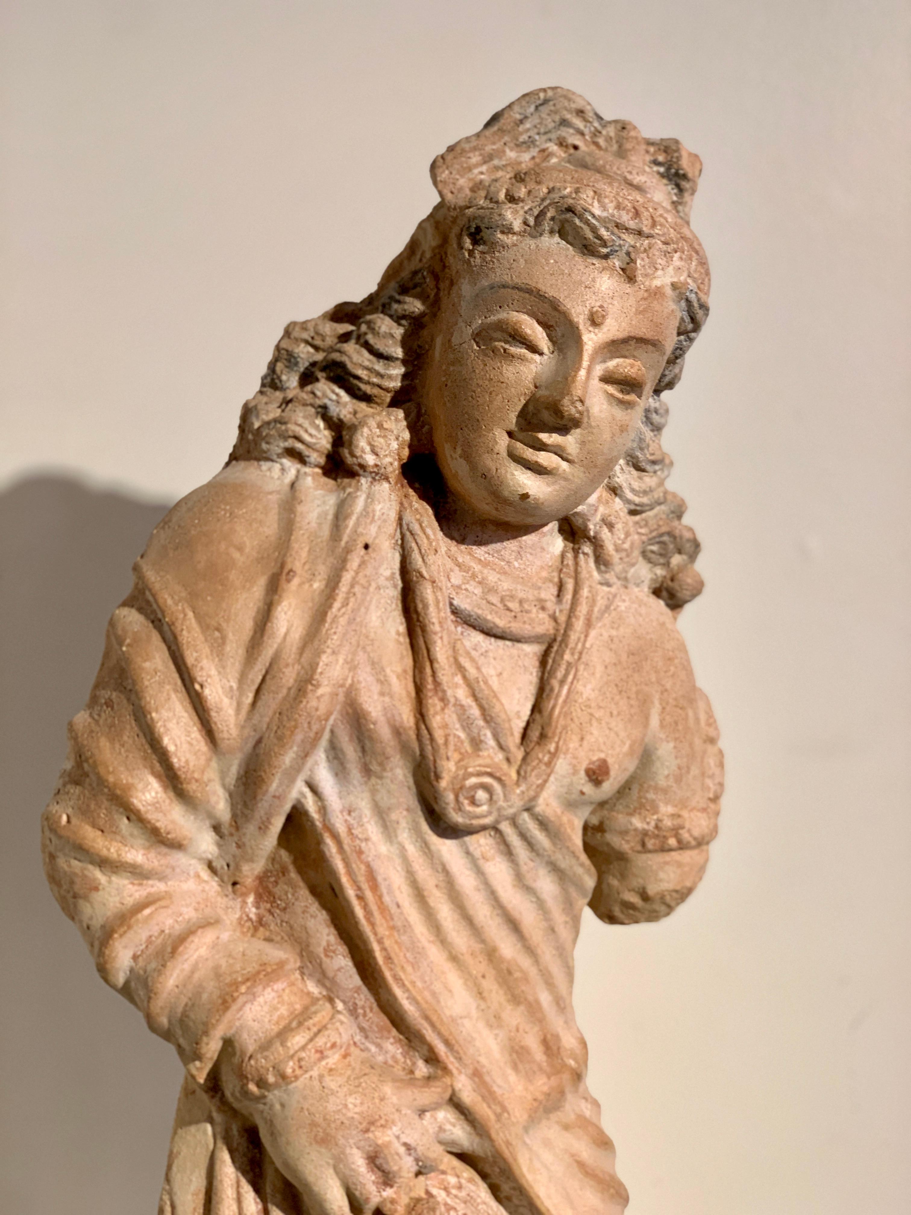Gandharan Terracotta Figure of the Bodhisattva Maitreya, 4th-6th Century For Sale 3