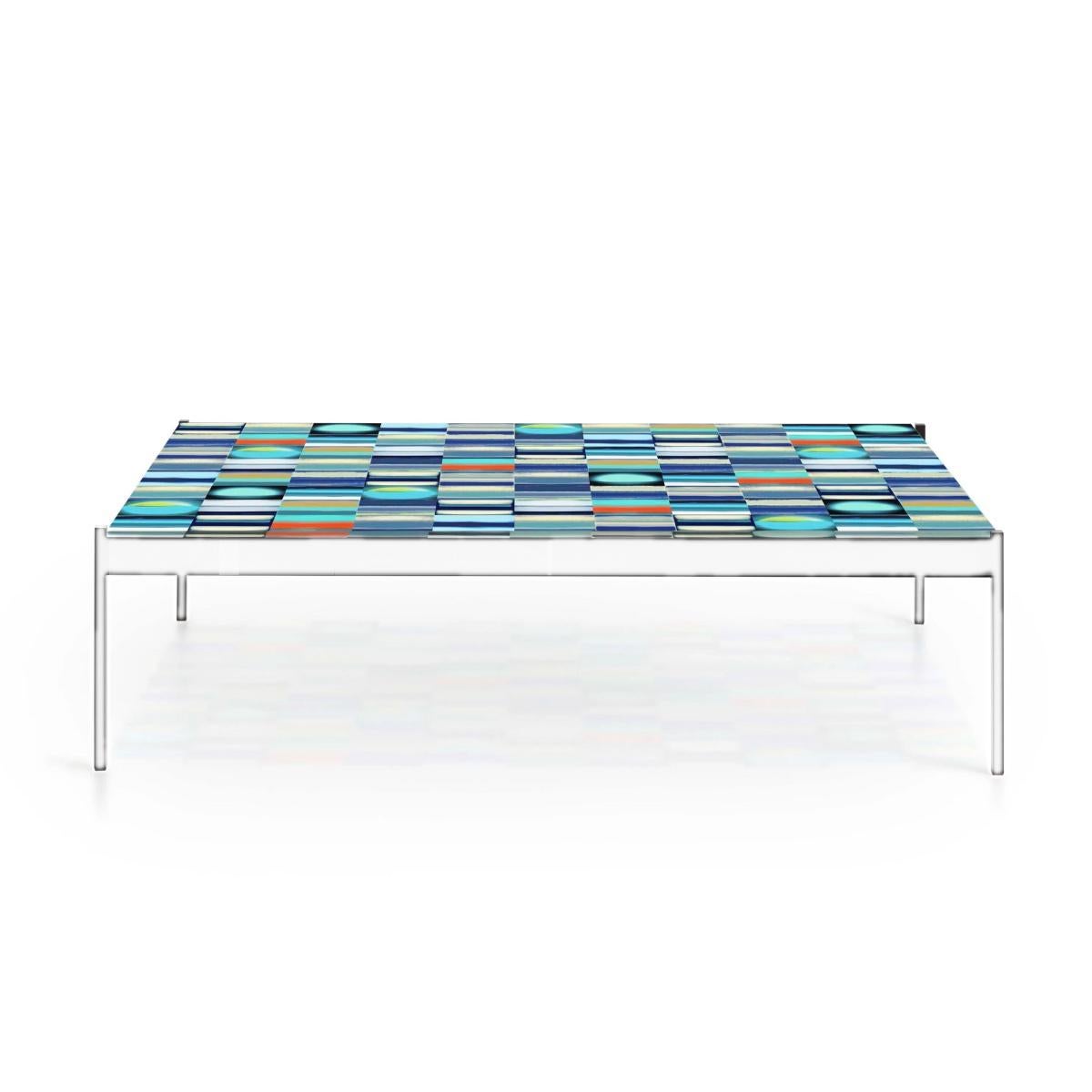 Outdoor Iris Coffee Table by Gandia Blasco, Cold Sunsets Finish

The Iris Coffee Table by Alejandra Gandía-Blasco is a compelling example of outdoor furniture as functional art. This version features a sleek, black powder-coated aluminum base paired