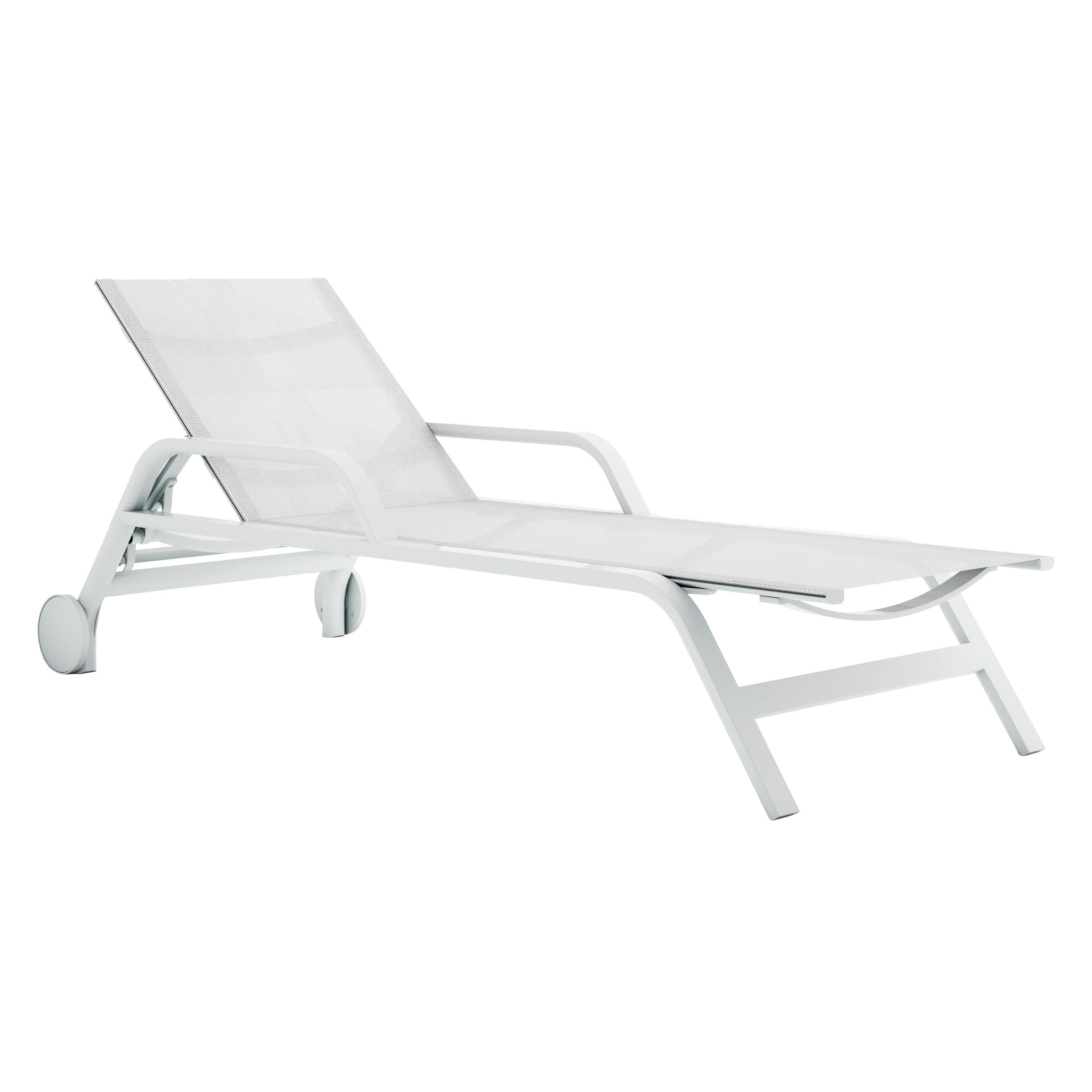 For Sale: White (RAL9016/white mesh.jpg) Gandia Blasco Stack Chaise Longue in Aluminum with Armrests by Borja Garcia