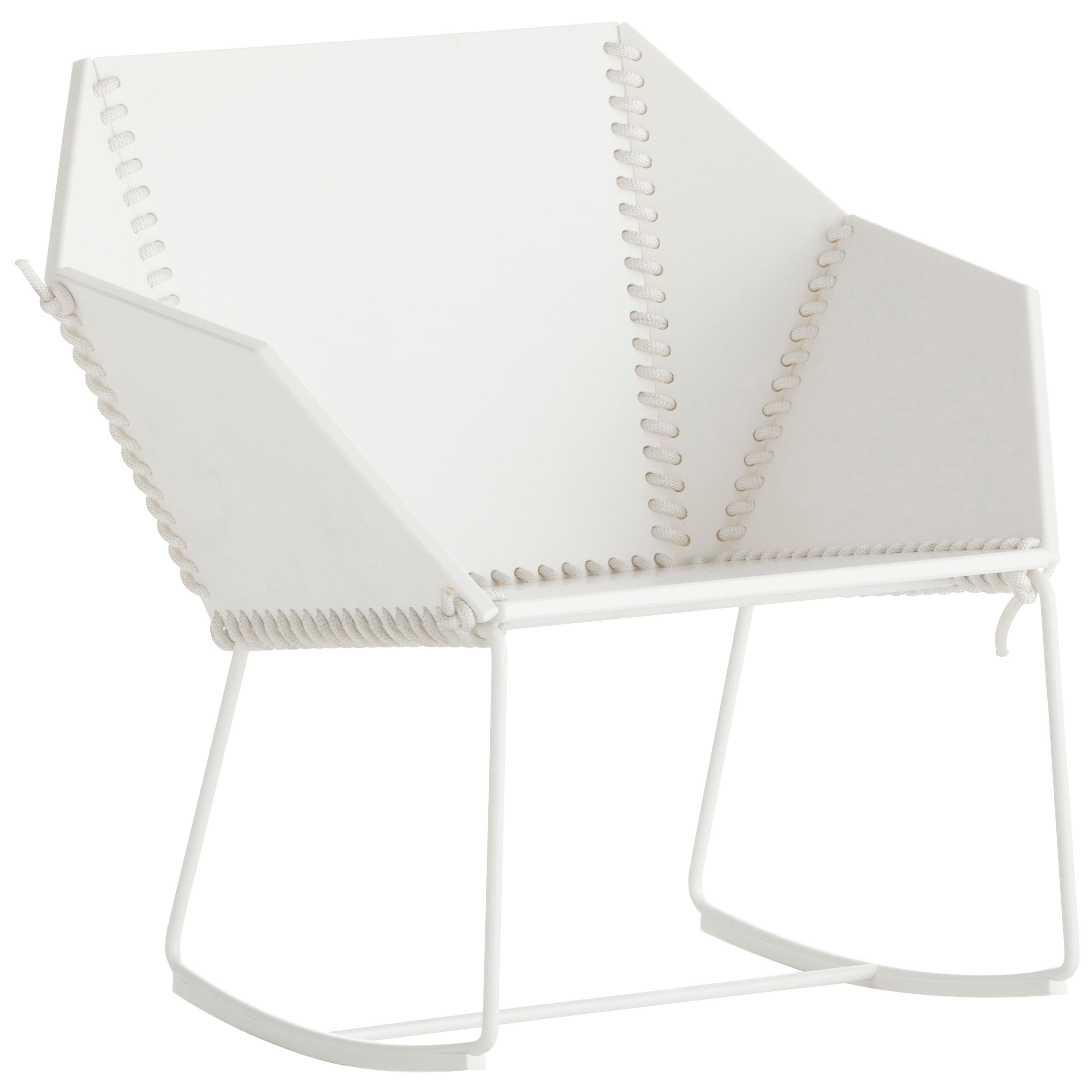 For Sale: White (RAL9016/whiterope.jpg) Gandia Blasco Textile Rocking Chair in Steel by Ana Llobet