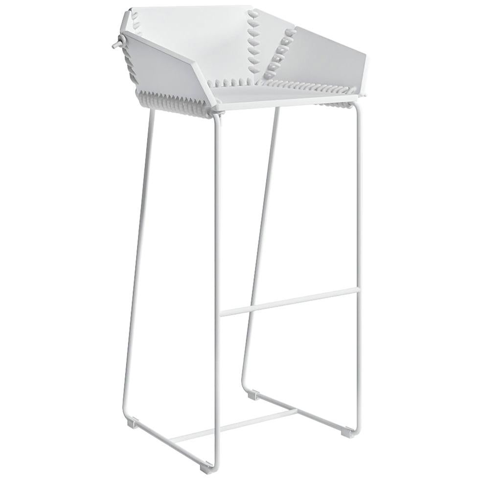 For Sale: White (RAL9016/whiterope.jpg) Gandia Blasco Textile Stool with Backrest in Steel by Ana Llobet
