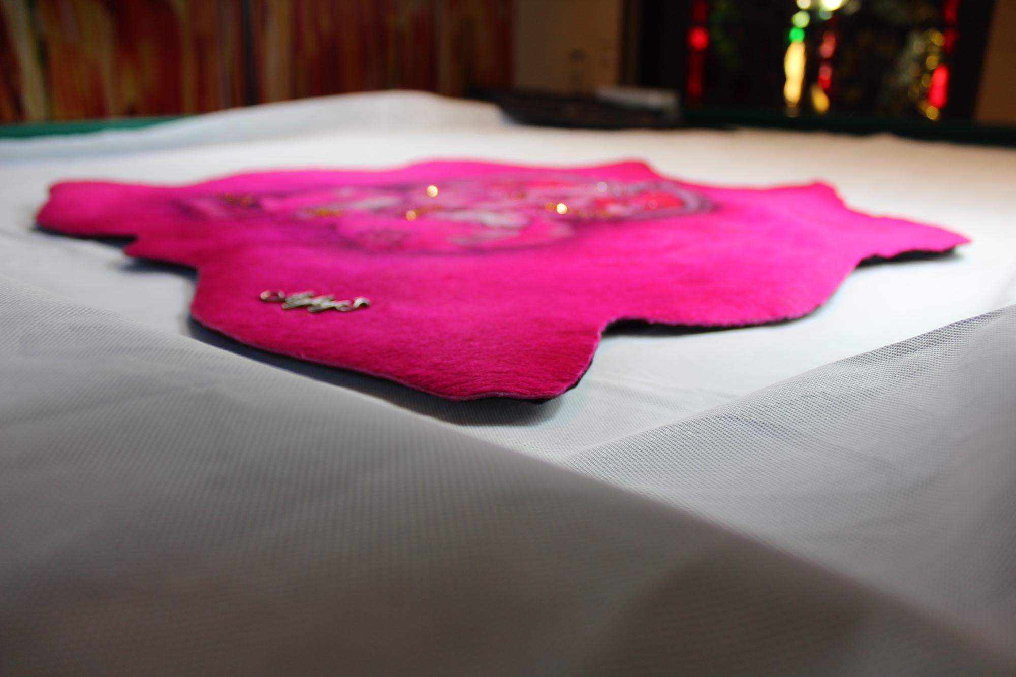 Modern Ganesh Pink Tapestry Fuchsia in Cow Leather, with Swarovski and Ambers