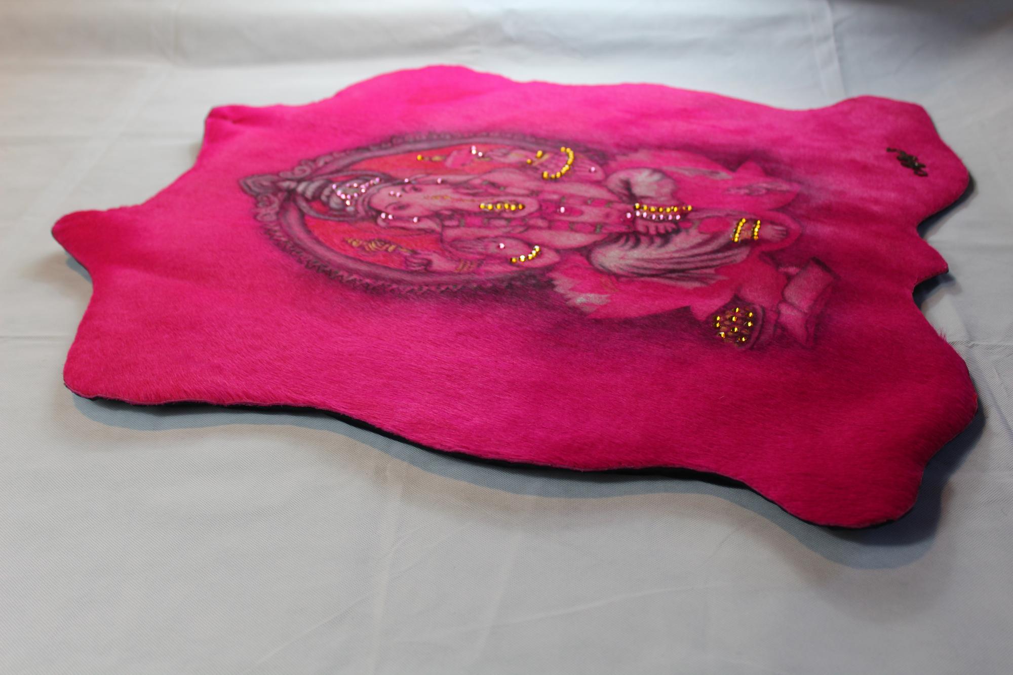 Italian Ganesh Pink Tapestry Fuchsia in Cow Leather, with Swarovski and Ambers