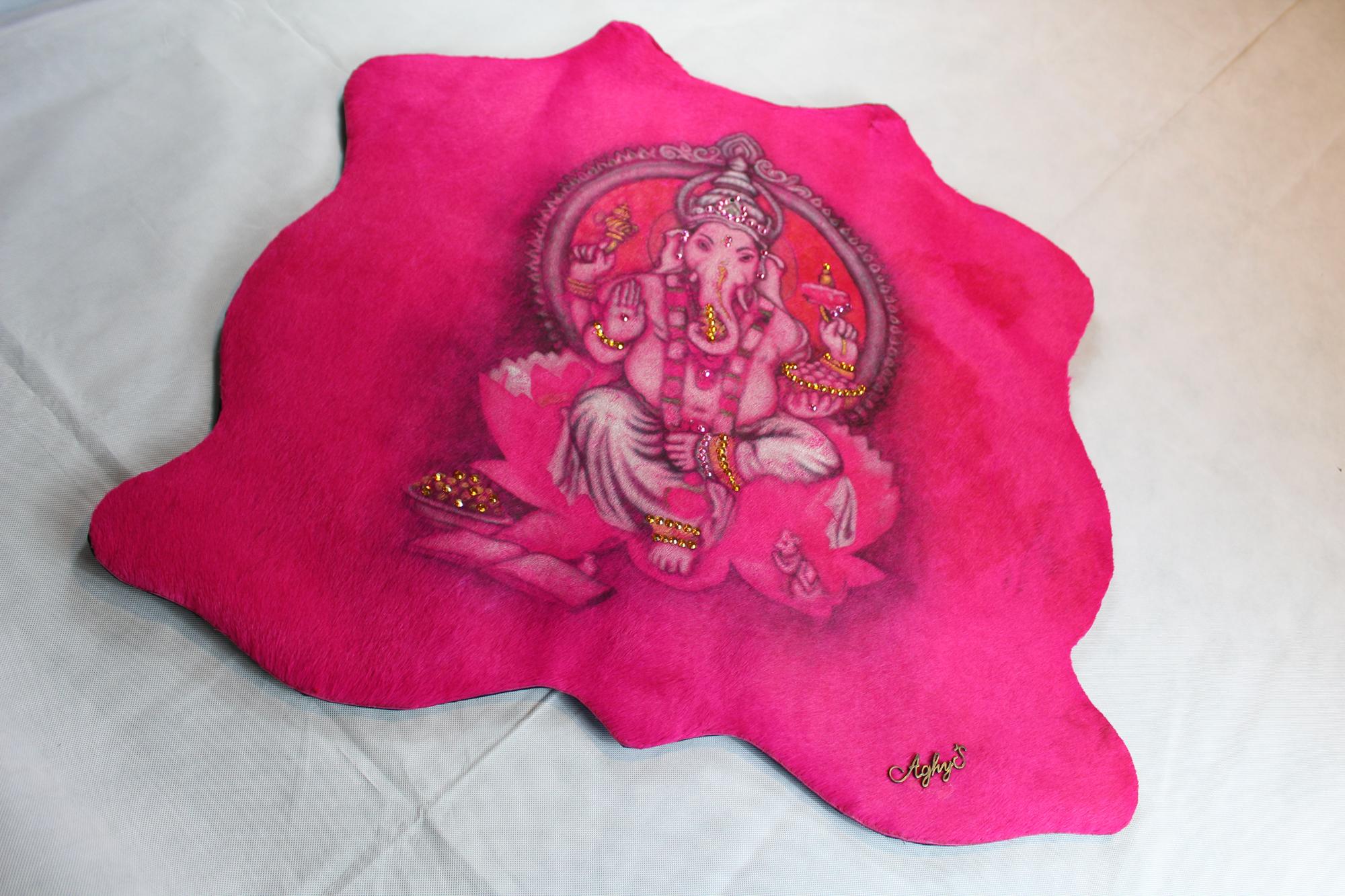 Ganesh Pink Tapestry Fuchsia in Cow Leather, with Swarovski and Ambers 1