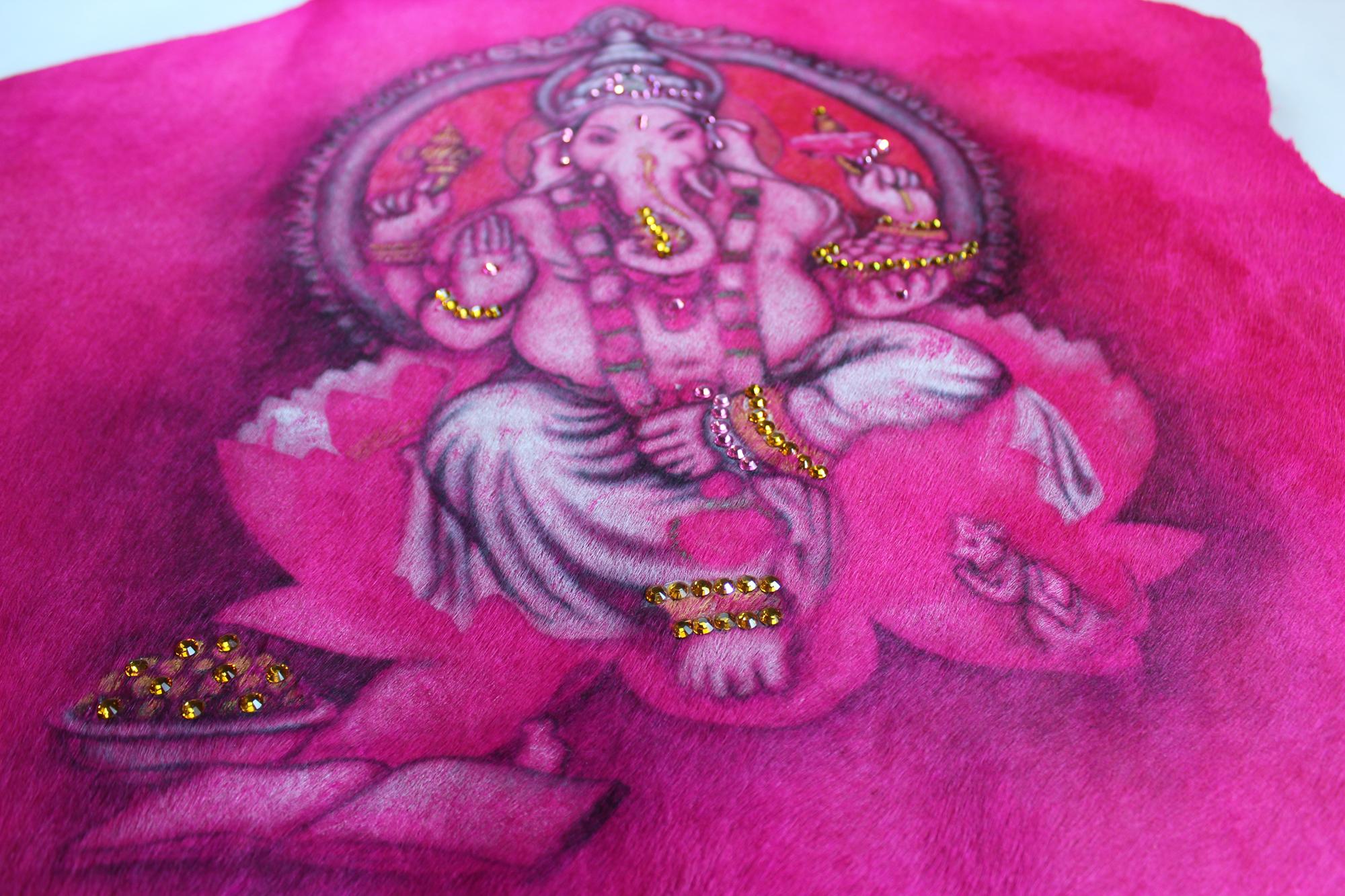 Ganesh Pink Tapestry Fuchsia in Cow Leather, with Swarovski and Ambers 2