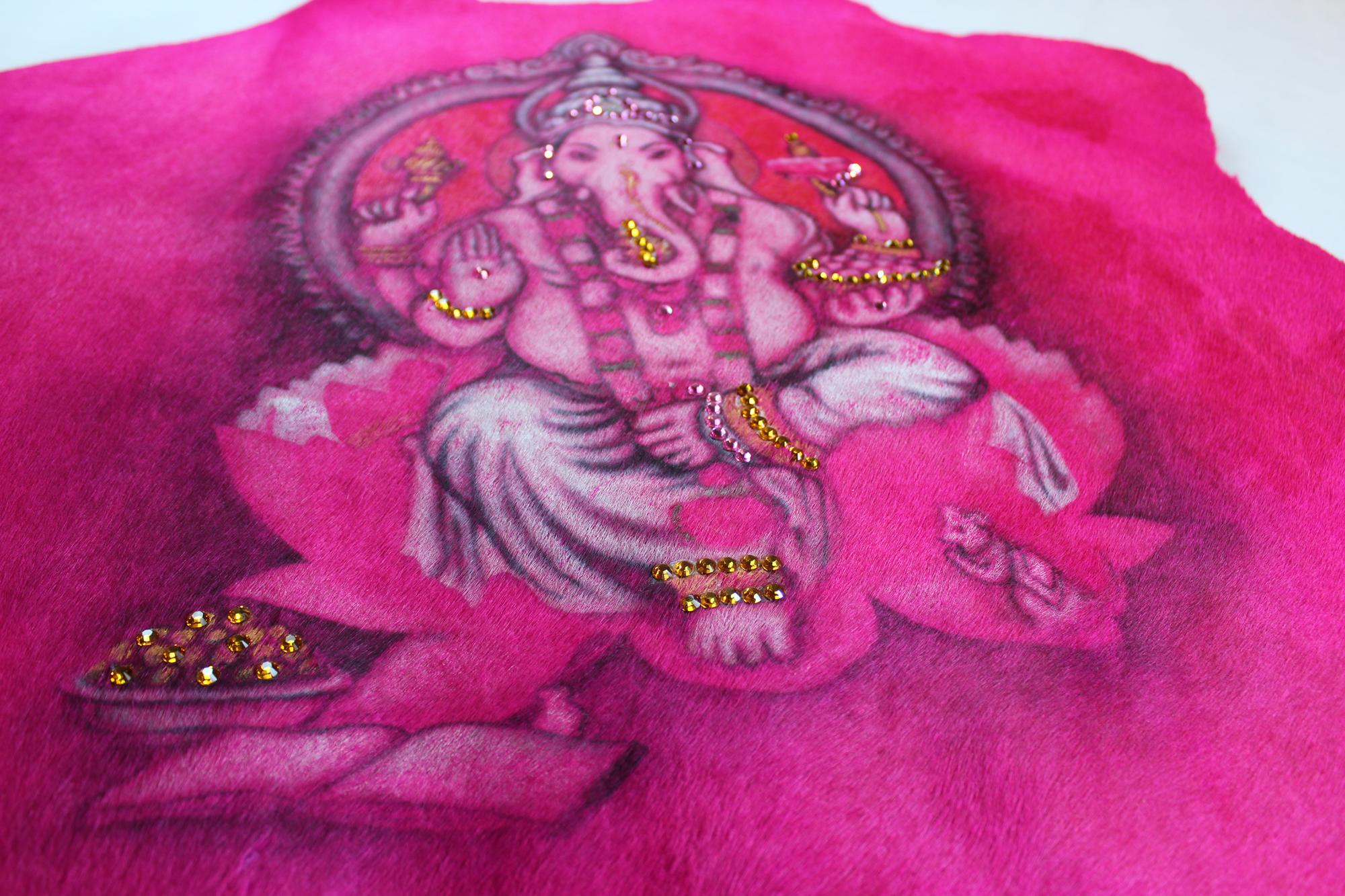 Ganesh Pink Tapestry Fuchsia in Cow Leather, with Swarovski and Ambers 3