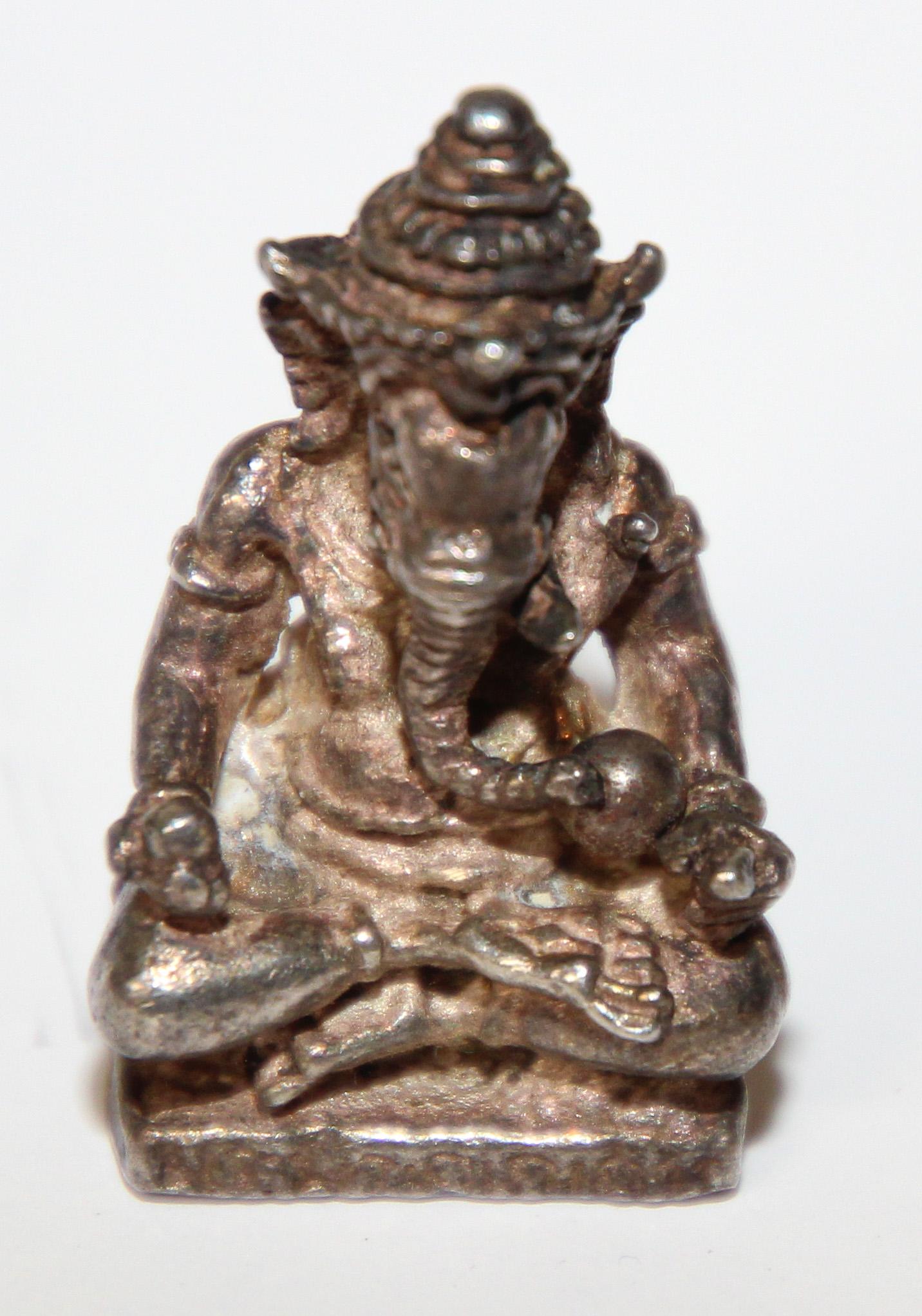 Ganesh Small Silver Hindu Diety Statue Amulet For Sale 1