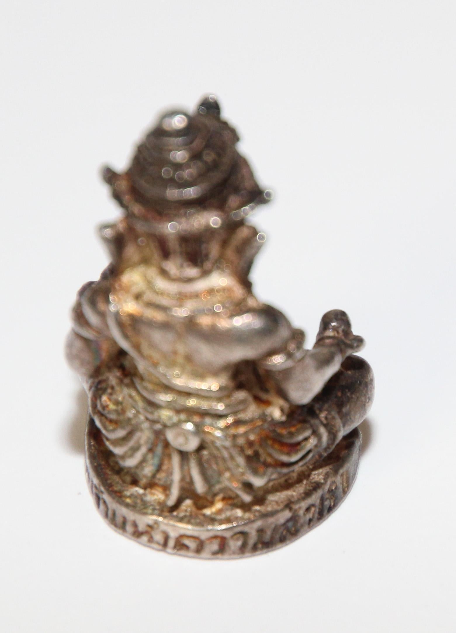Ganesh Small Silver Hindu Diety Statue Amulet For Sale 3