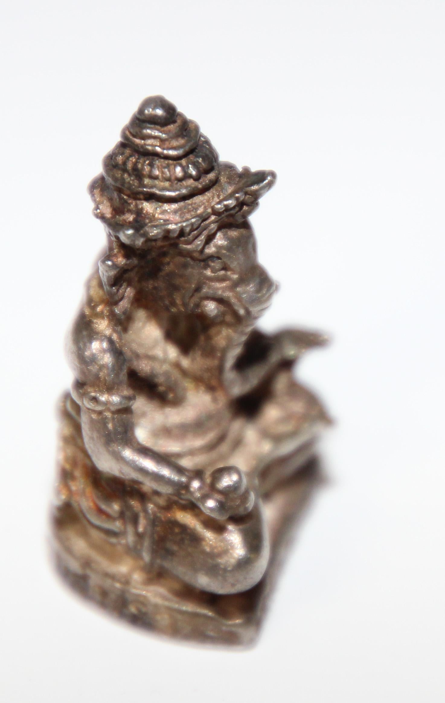 Ganesh Small Silver Hindu Diety Statue Amulet For Sale 4