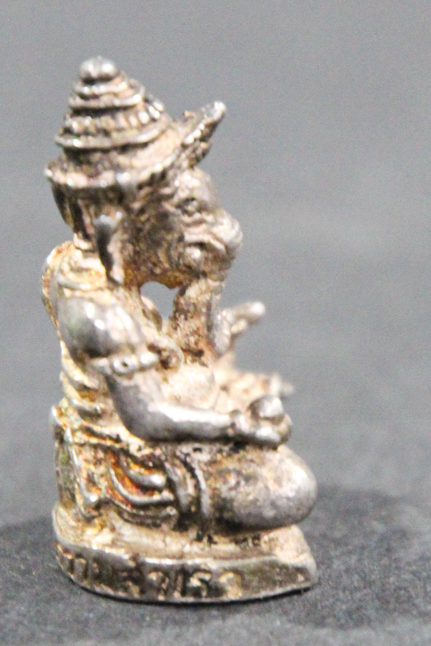 Ganesh Small Silver Hindu Diety Statue Amulet For Sale 12