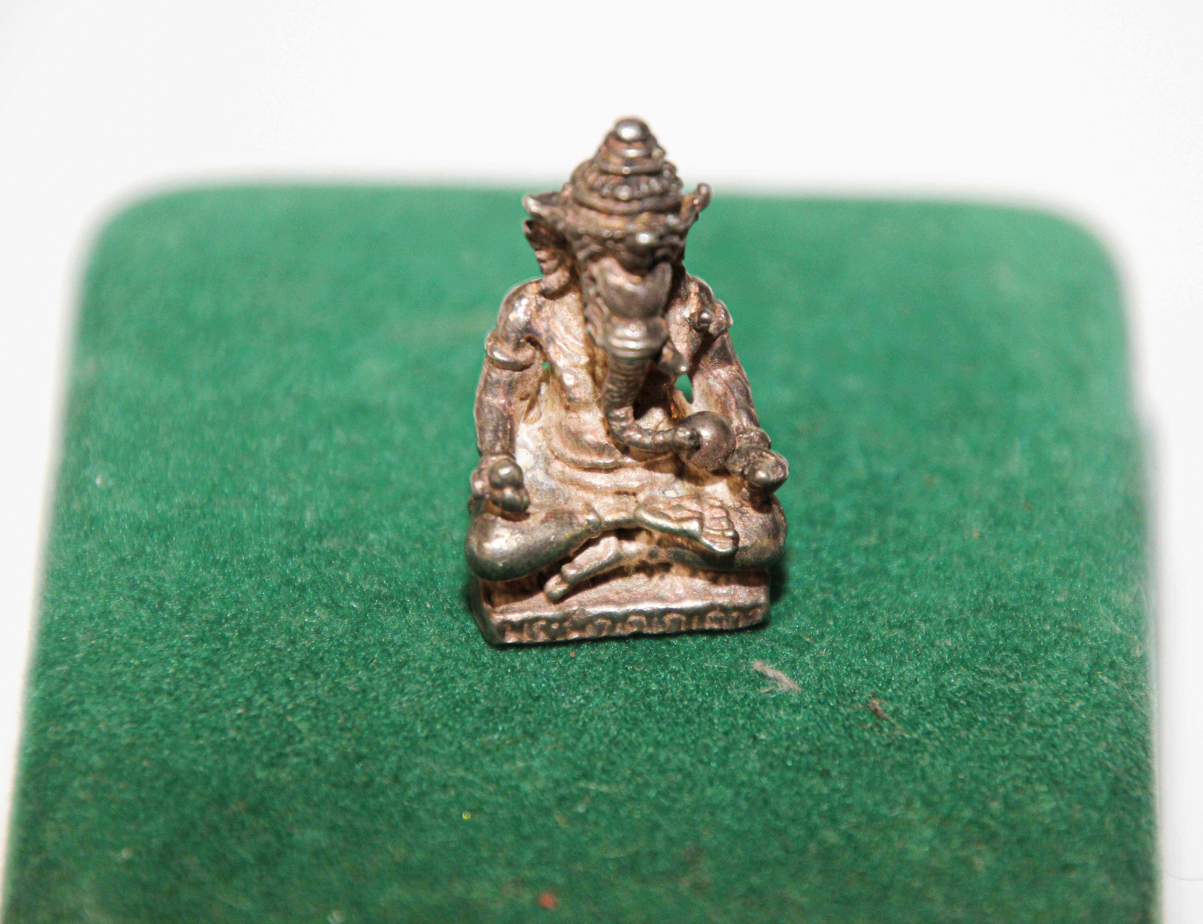 Folk Art Ganesh Small Silver Hindu Diety Statue Amulet For Sale