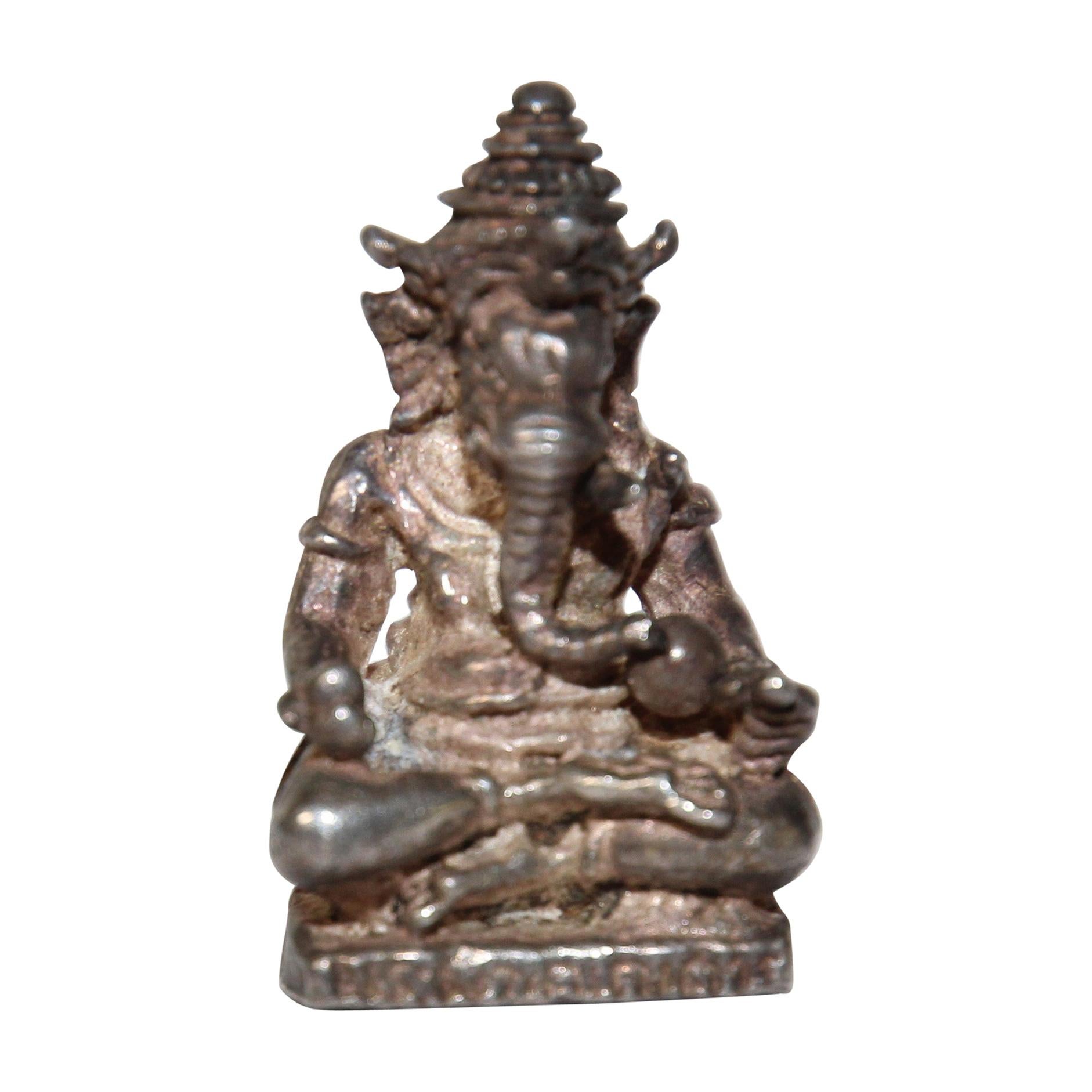 Ganesh Small Silver Hindu Diety Statue Amulet