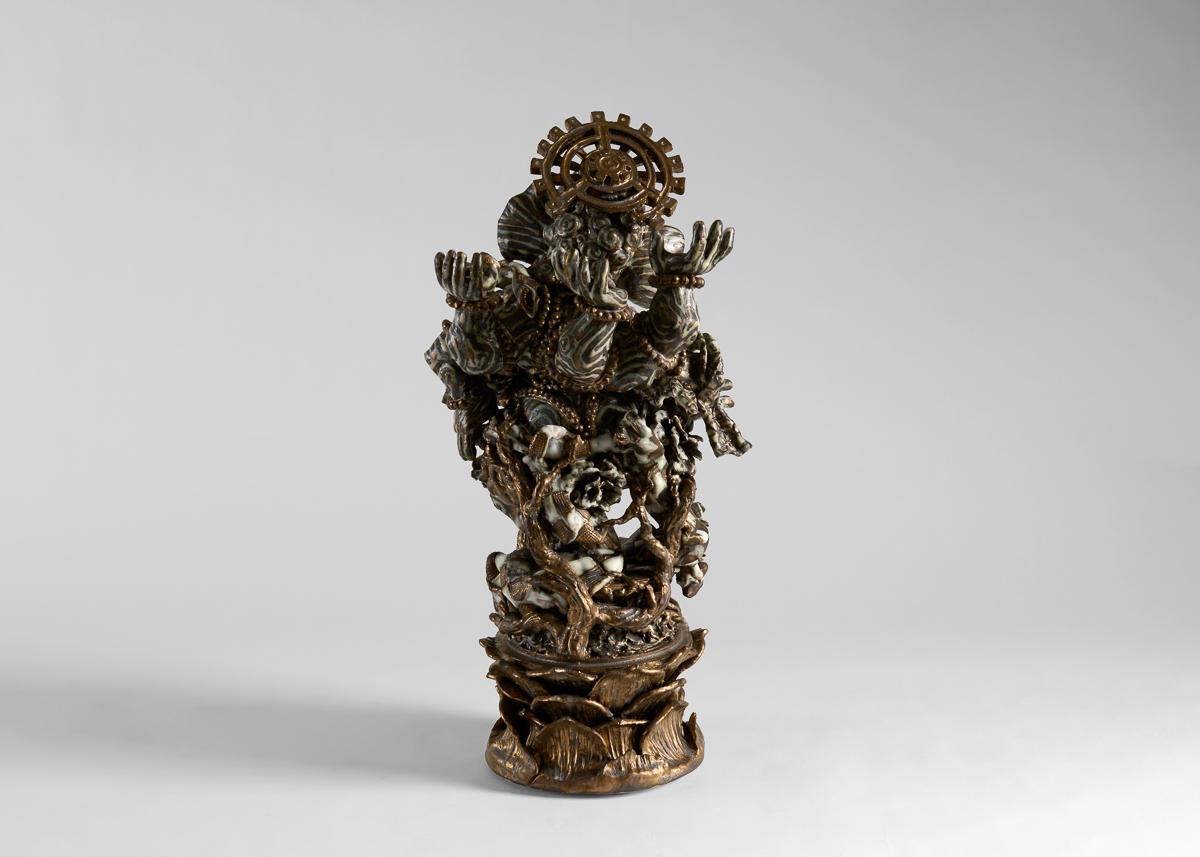 Glazed Ganesha, Ceramic Sculpture in Metalic Glaze, United States, 2009 For Sale