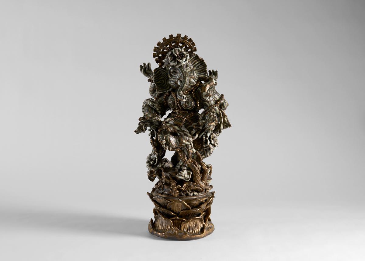 Contemporary Ganesha, Ceramic Sculpture in Metalic Glaze, United States, 2009 For Sale