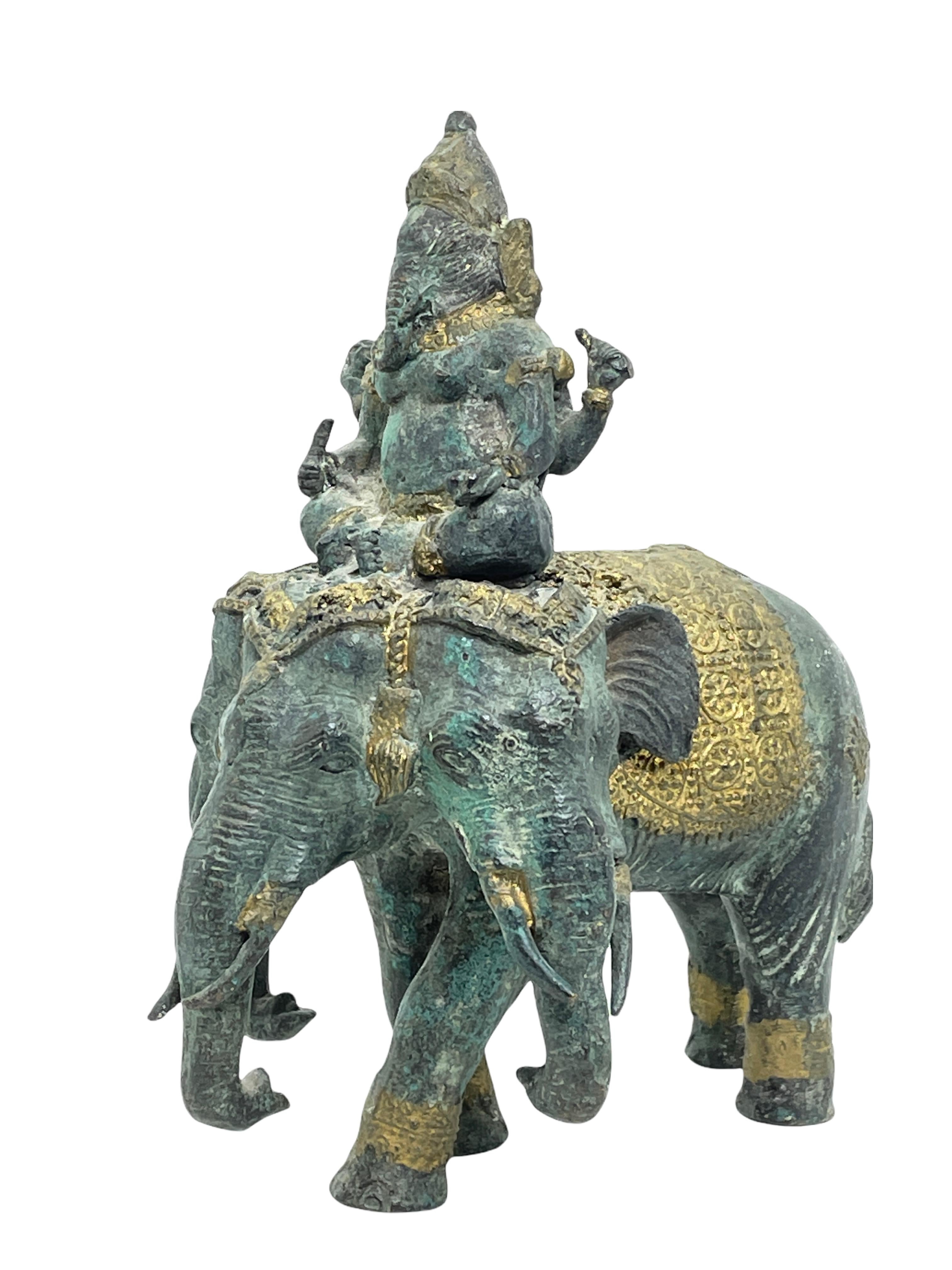 Figur Brahma auf vierköpfigem Elefanten Elefant elephant Messing 3,5x1,5x1,5 cm 