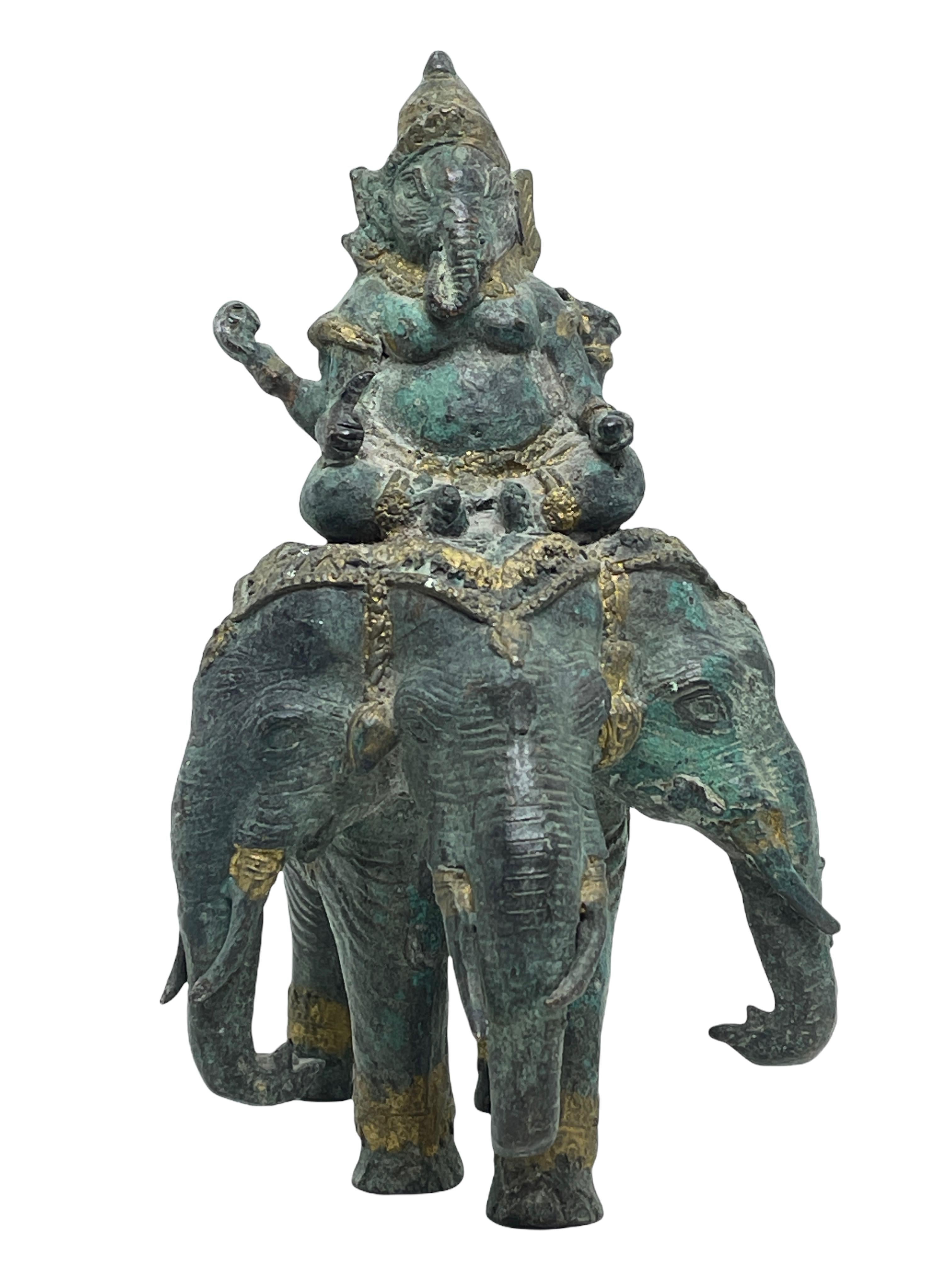 Folk Art Ganesha Ridding Elephant Sculpture Statue Vintage 1950s, India