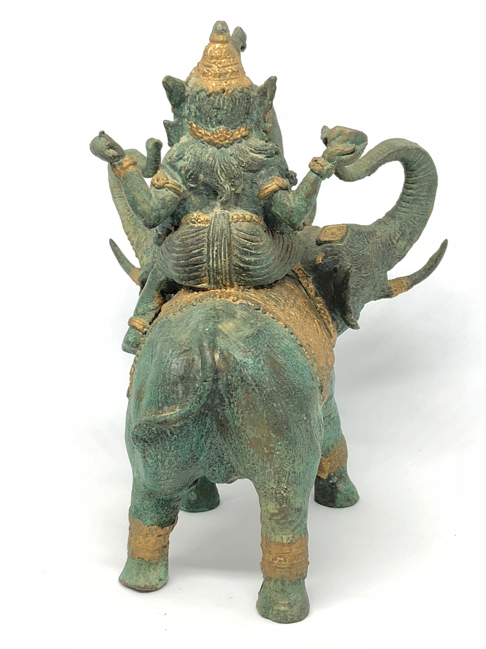 Folk Art Ganesha Ridding Elephant Sculpture Statue Vintage 1950s India